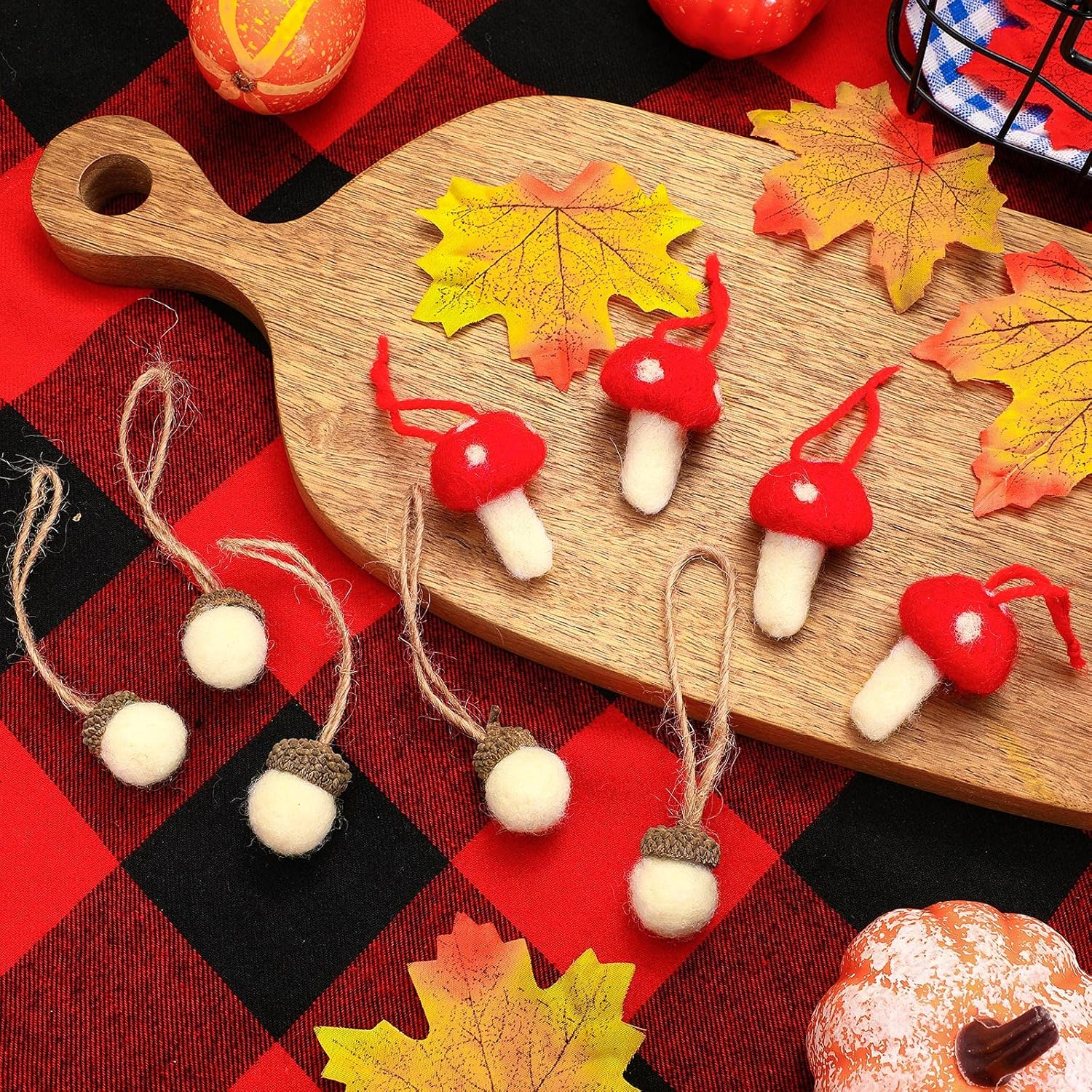 20 Pieces Christmas Felt Acorn Ornaments Wool Felt Acorns Tree Hanging Ornaments with Rope, 10 Pieces Christmas Mushroom Hanging Ornaments for Fall Thanksgiving Christmas Tree Wall Home Decor image number 5