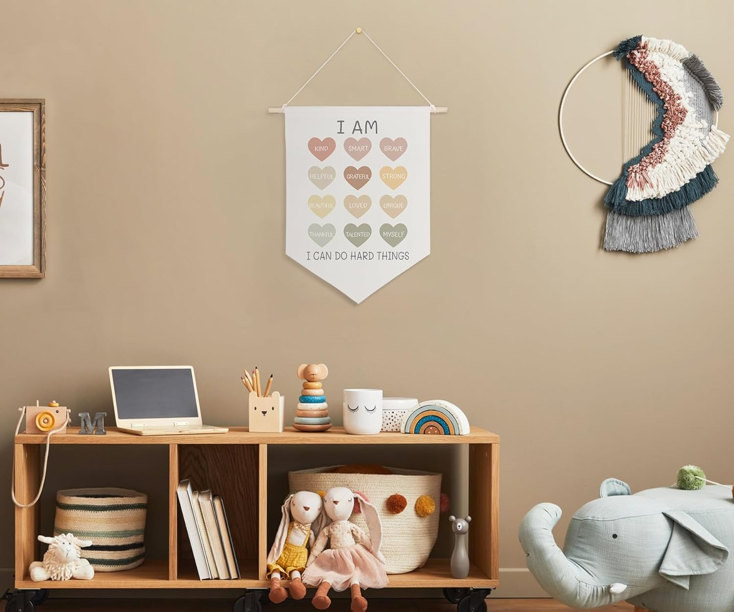 QODUNG Positive Affirmations I Am Kind Smart Loved Canvas Banner,Inspirational Boho Classroom Wall Decor,Wall Hanging Pennant Flag Canvas Banner for Kids Room Playroom Homeschool Nursery image number 4