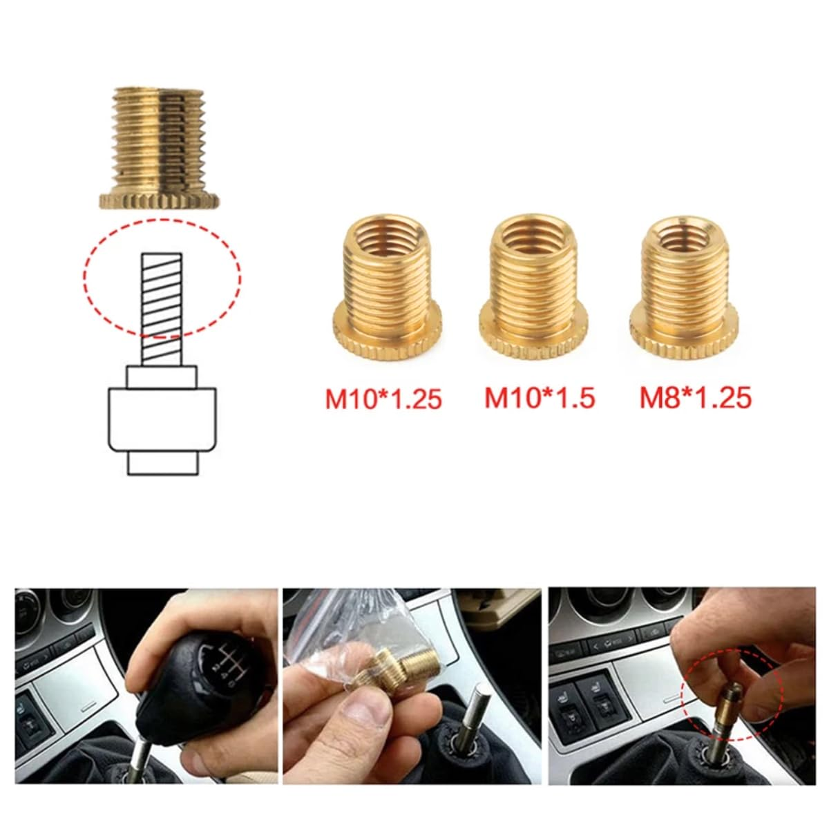 6PCS Shift Knob Thread Adapters Universal M8 X 1.25, M10 X 1.25, M10 X 1.5 Thread Gear Shifter Knob Screw image number 5