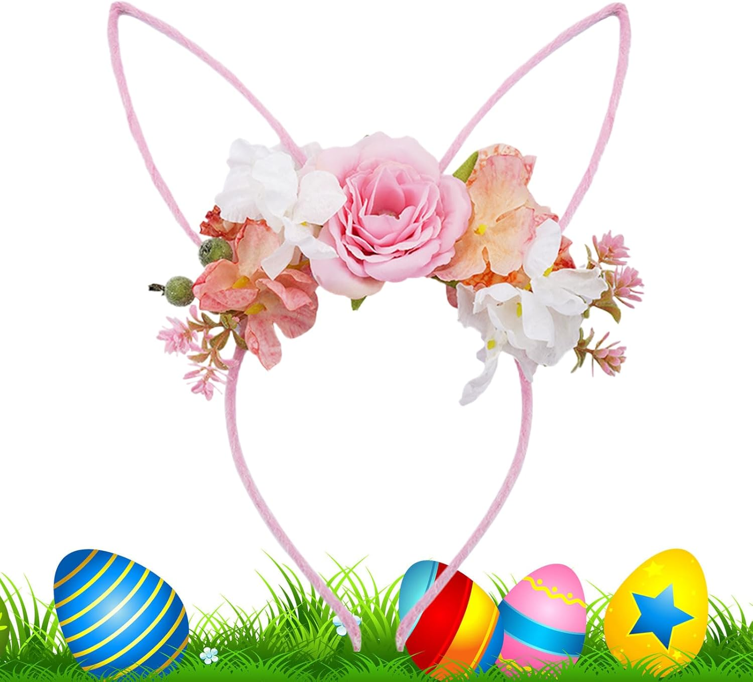 Bunny Ears Headbands - Costumes Hairband with Flowers,Easter Headbands for Girls - for Costume Kids Christmas Halloween Party Valentine'S Day Women