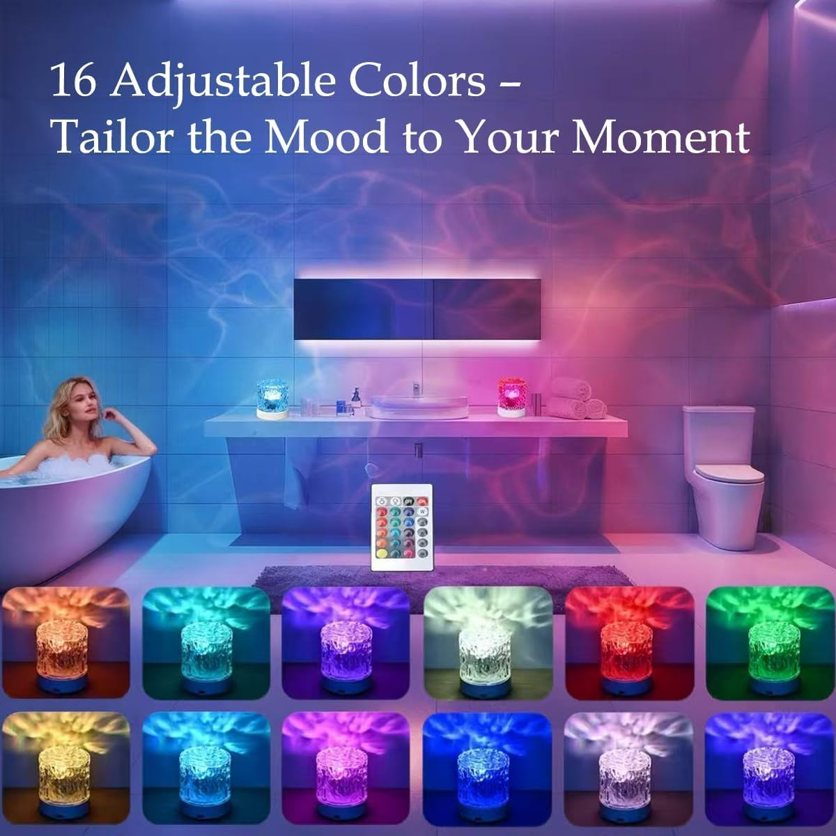 Northern Lamps Cordless LED Ocean Wave Projector Light, Rechargeable 3D Water Ripple Effect, Color-Changing Bathroom Lamp for Bathtub, Shower, Spa Relaxation image number 6