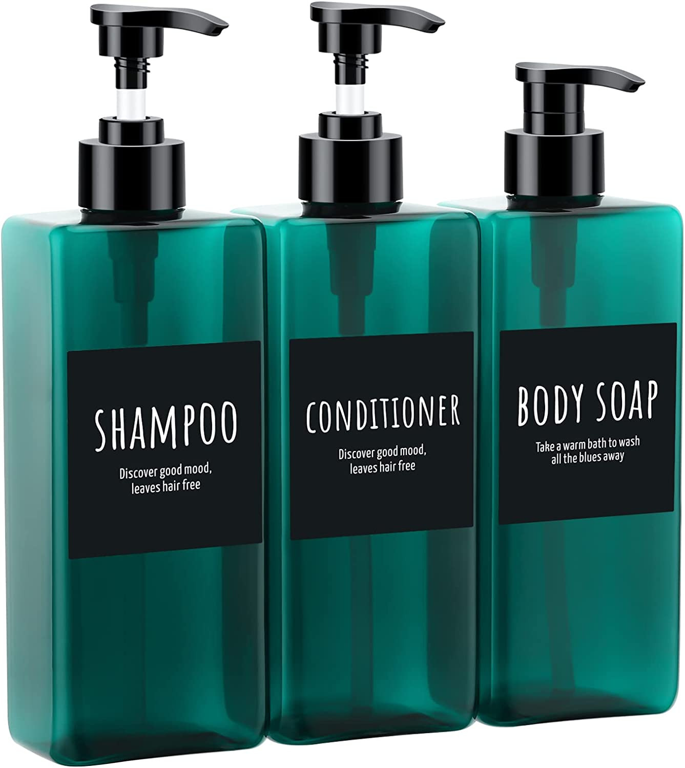 Segbeauty Square Emulsion Bottle, 3Pcs 16.9Oz/500Ml Refillable Cosmetic Pump Dispenser with Labels, Reusable Plastic Lotion Dispenser, Shower Container for Body Soap Conditioner Bathroom Hotel -Amber