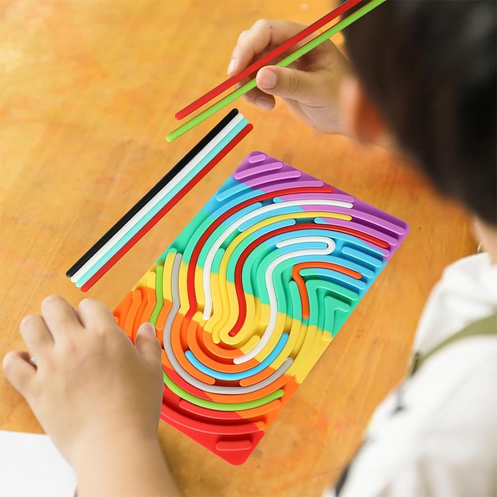 Sensory Activity Board - Double-Sided Silicone Fidget Toy for Anxiety & ADHD Relief, Autism Sensory Board with 11 Textured Strings,Calming Focus Tool (Rainbow)