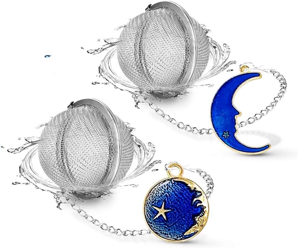 2Pcs Tea Infuser, Tea Strainers for Loose Tea, Gold Plated Enamel Moon Star Celestial Charm Pendant Tea Ball Set Loose Tea Steeper Gifts for Women image number 3