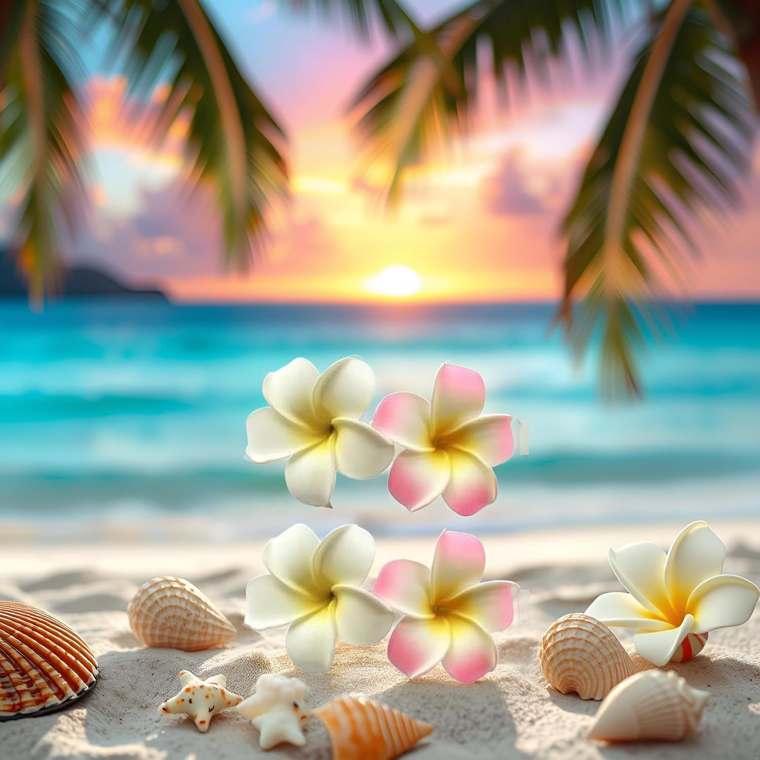 4 Pcs 7Cm White and Pink Hawaiian Frangipani Plumeria Foam Head Flower Party Beach Hair Clip Hair Clips Clips and Barrettes image number 2