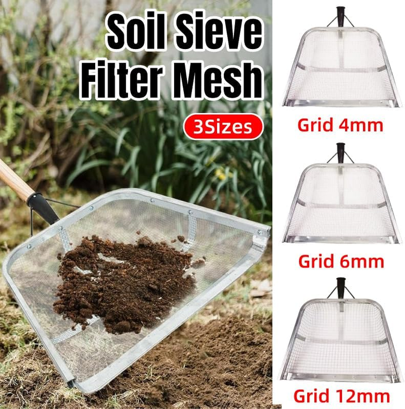 AIMALL Soil Sieve Mesh for Gardening, Stainless Steel Soil Strainer with Handle, 3 Sizes for Soil, Corn, Peanut, Grain and Agricultural Use (4Mm, 6Mm, 12Mm Grids)