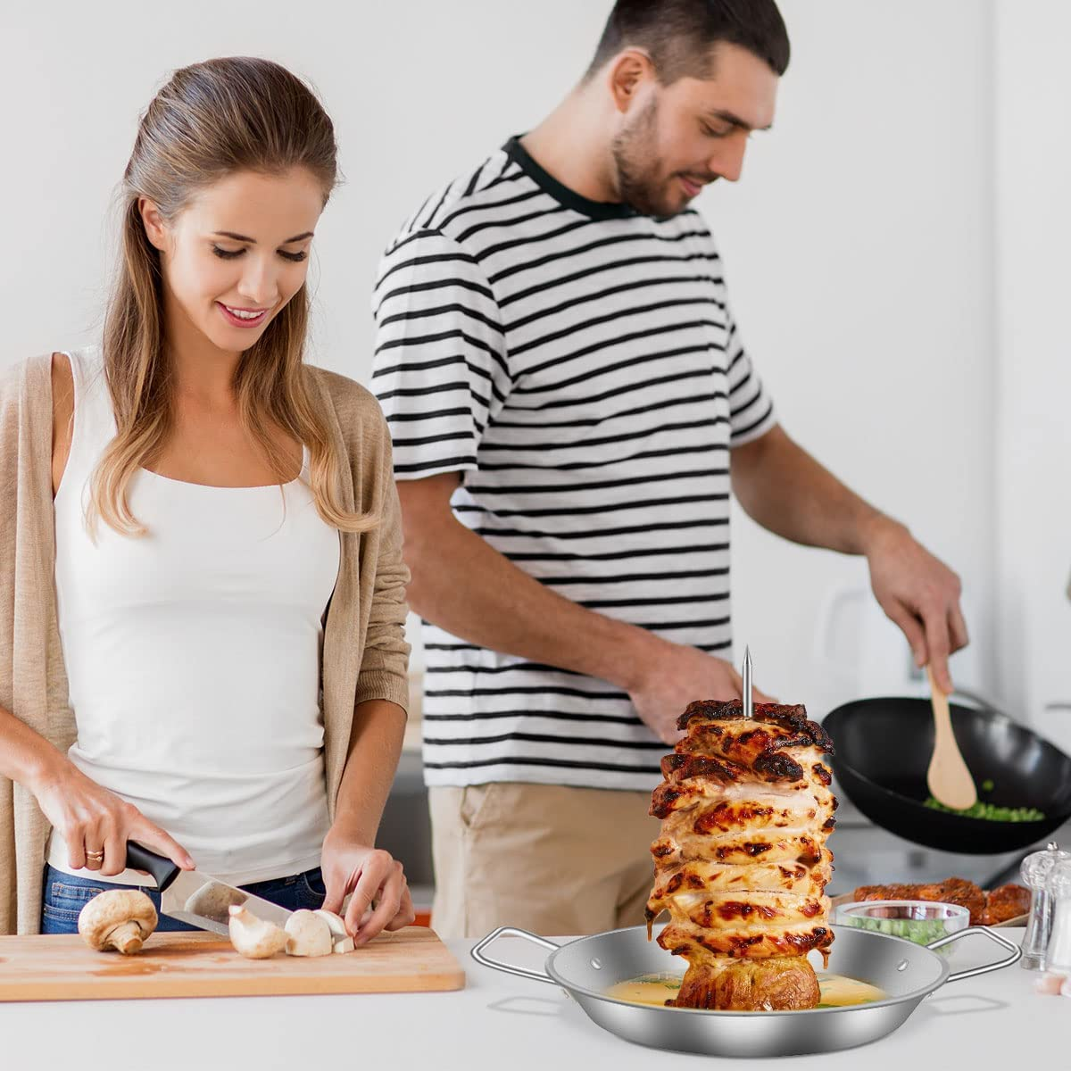 BBQ Vertical Meat Skewer Stainless Steel BBQ Vertical Skewer Grill with 3 Replacement Spikes Barbecue Vertical Skewer Grill Rack Stand with Handle for Whole Chicken Fish Sausage Steak image number 6