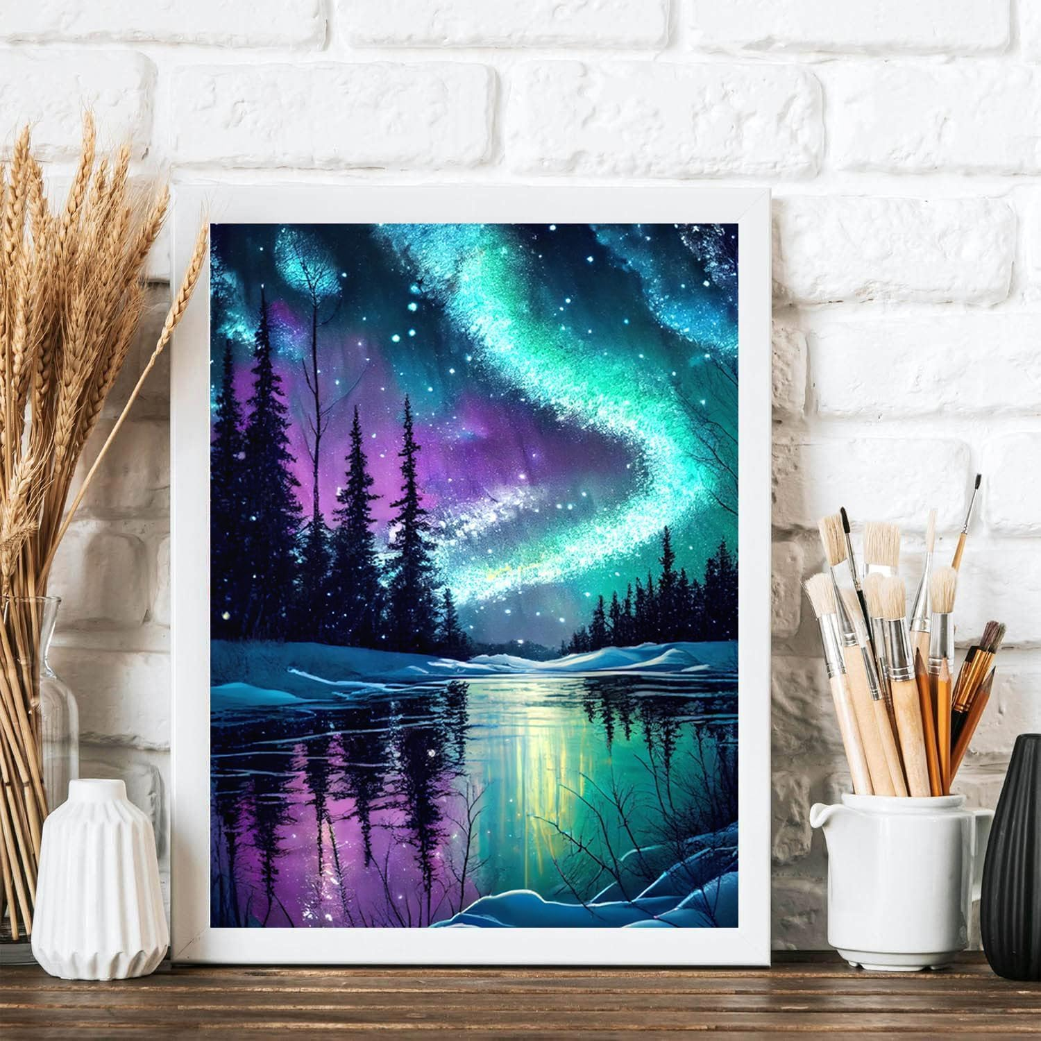 Diamond Painting Kits for Adults, Aurora Full Drill round Diamond Art Diamond Dots Suitable Home Wall Decor Gem Art 12X16Inch image number 1