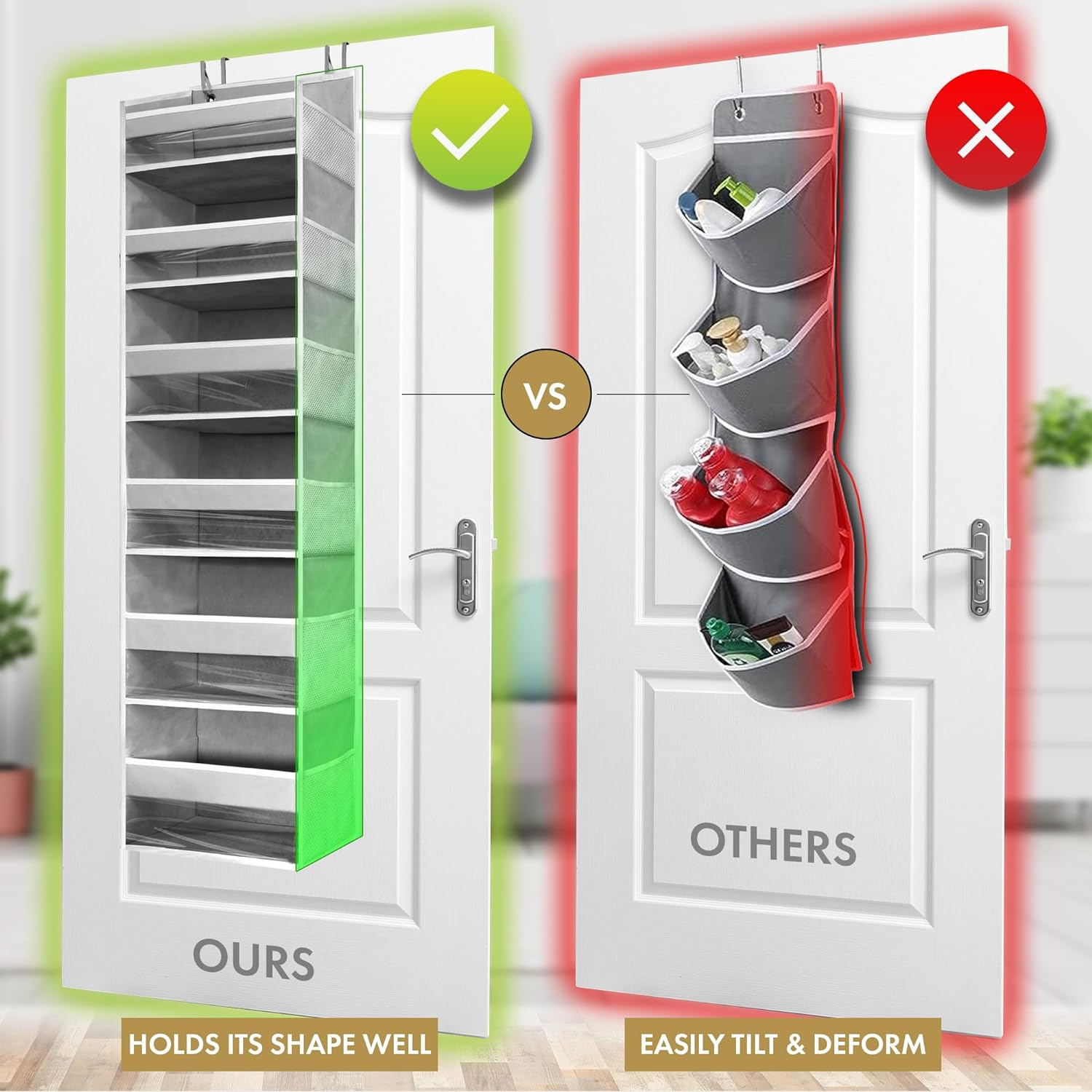 HOMELUX THEORY 1 PC Heavy Duty over the Door Organizer 55X14X6.7, 6 Large Front & 12 Side Pockets, Hanging Storage Closet Door Organizer for Bedroom, Bathroom and Baby Nursery Storage (Ivory) image number 4