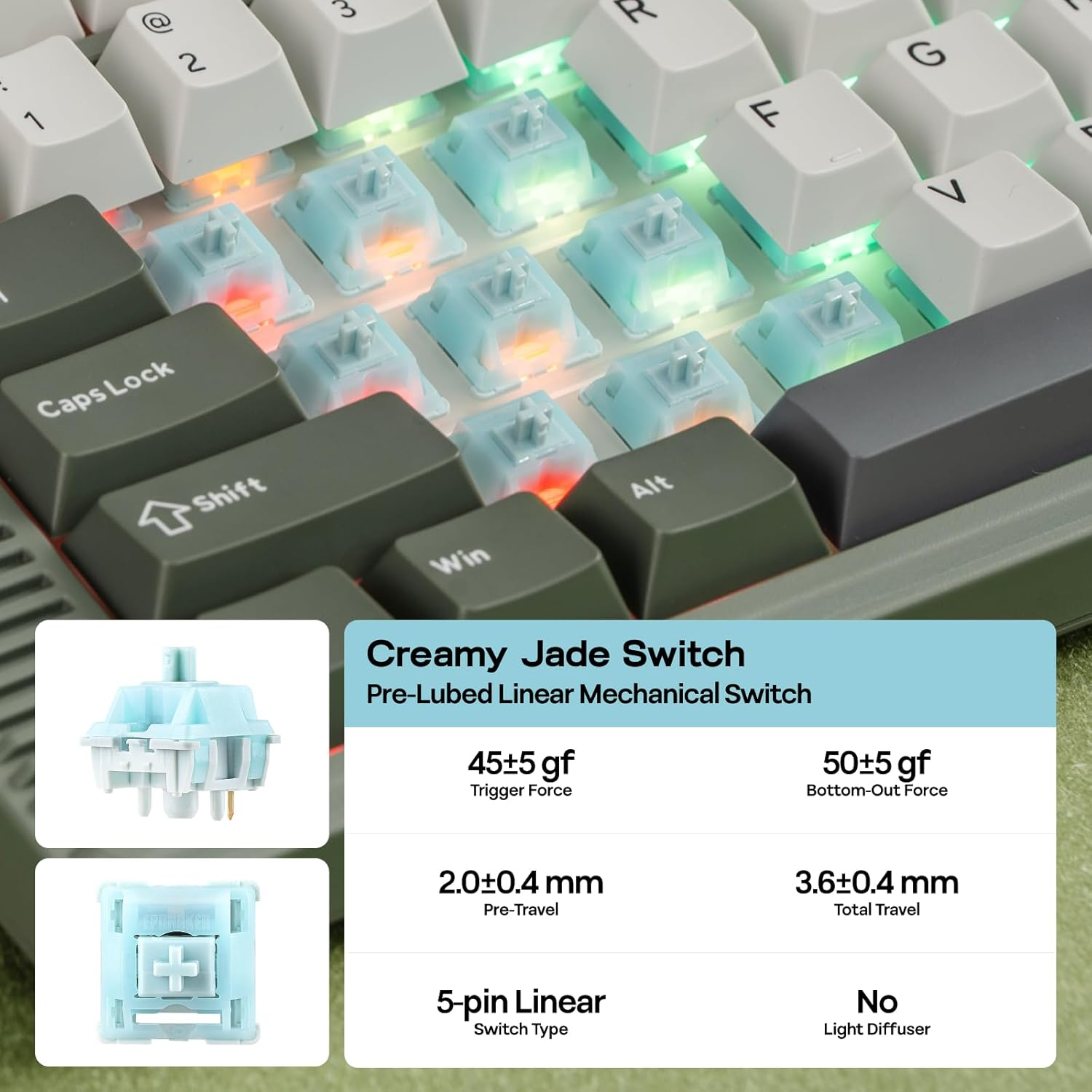 EPOMAKER RT85 Wireless Mechanical Keyboard with Joystick & DIY Screen, 8000Mah, Bt/Usb/2.4Ghz, Hot-Swap, PBT Keycap, Creamy Gasket, 75% Gaming Keyboard, US QWERTY (Army Green, Creamy Jade) image number 6