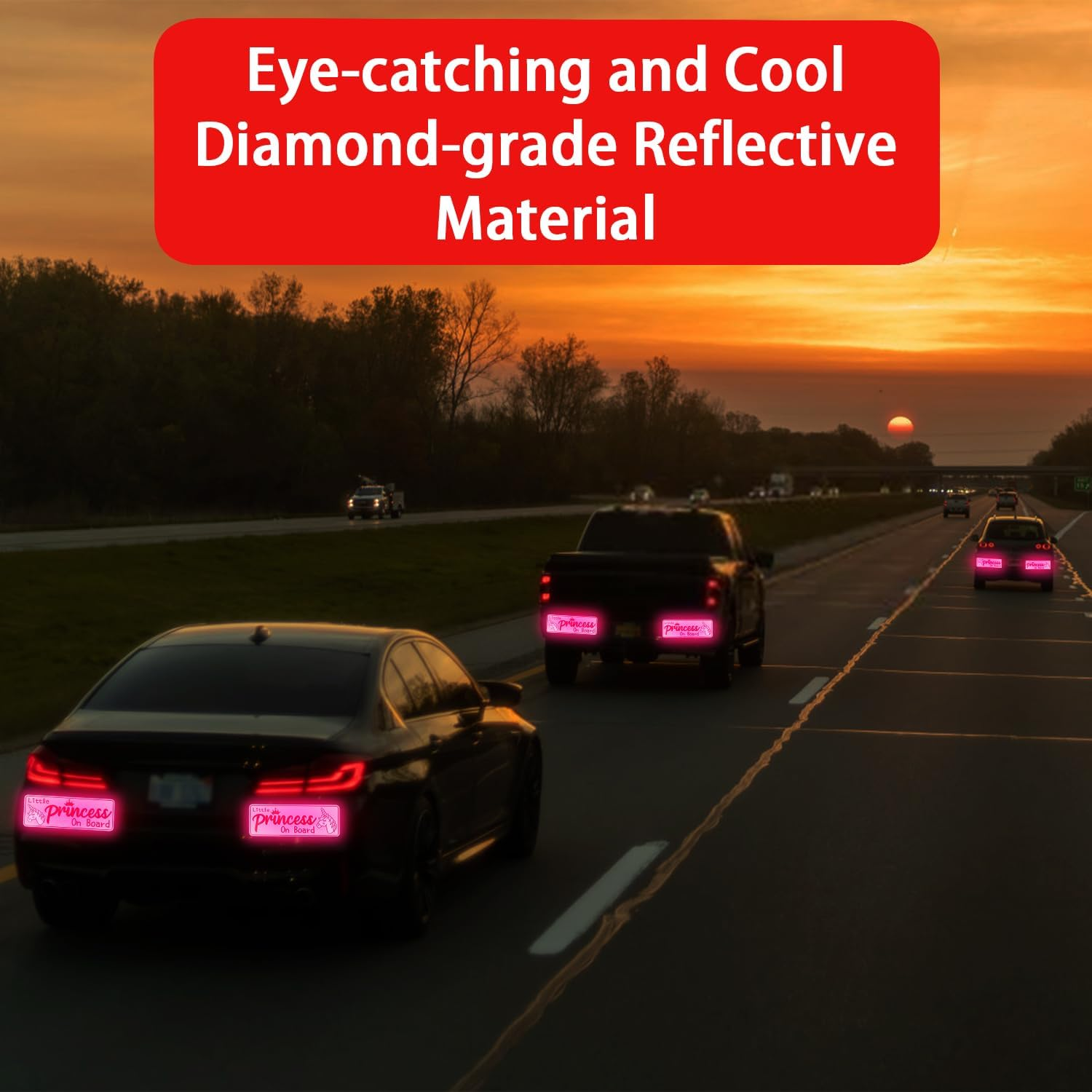 2Pcs Little Princess on Board Sticker, 10.24X3.94In Pink Self-Adhesive Baby on Board Sign Magnet Waterproof Car Magnet Sticker Car Warning Sticker for Truck Bumper Decoration image number 6