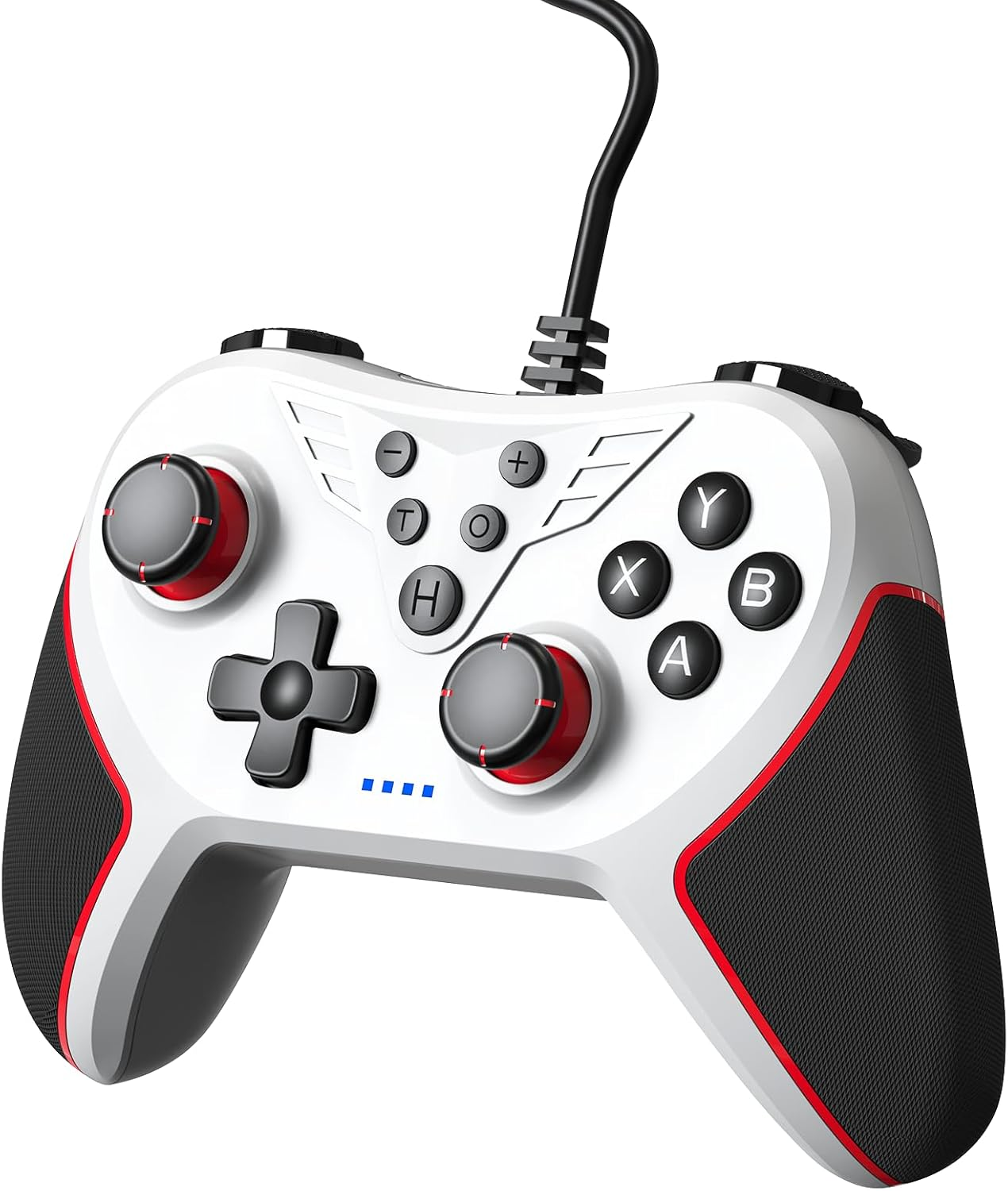 Multiplatform Gaming Controller for Pc/Switch, Wired USB with Turbo Function, Programmable Buttons, Vibration Feedback (White Red Black)