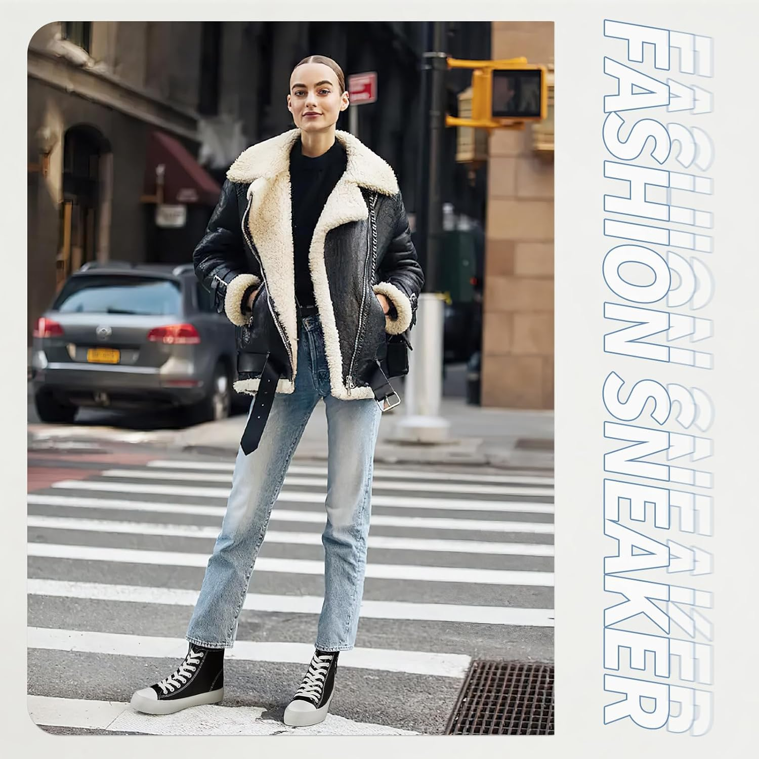 Uoidru High Top Sneakers for Women Canvas Shoes White Canvas High Tops Women Casual Shoes Lace up Fashion Sneakers image number 2