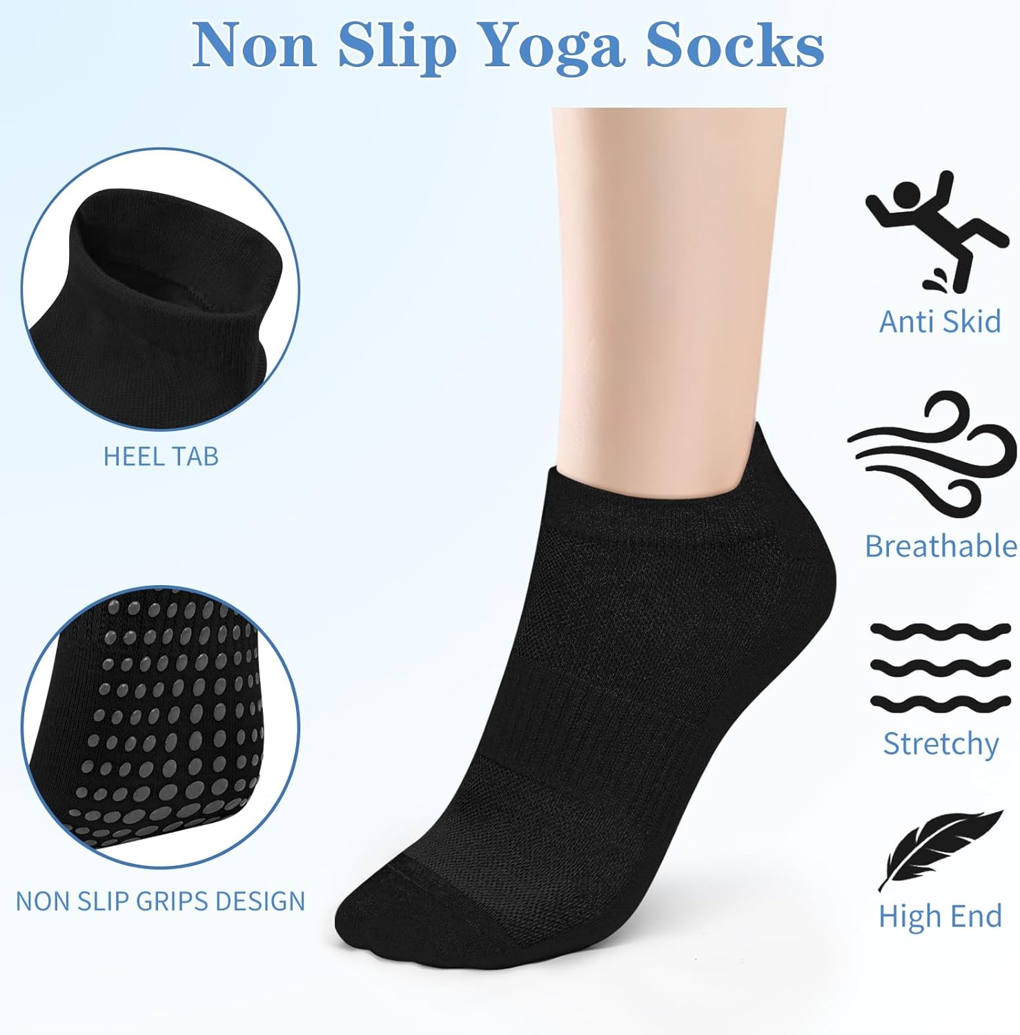 Leonids 4 Pairs Yoga Socks for Women, Anti-Slip Pilates Grip Socks with Brearthable Mesh for Yoga, Ballet, Barrem, Lagreem, Barefoot Workout image number 3