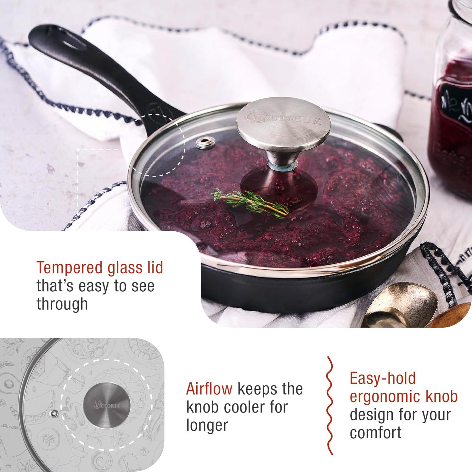 Victoria round 6.5-Inch Glass Lid for Cast Iron Skillet or Pan, Custom Made for Only Victoria Brand, Diameter 6-Inch image number 2