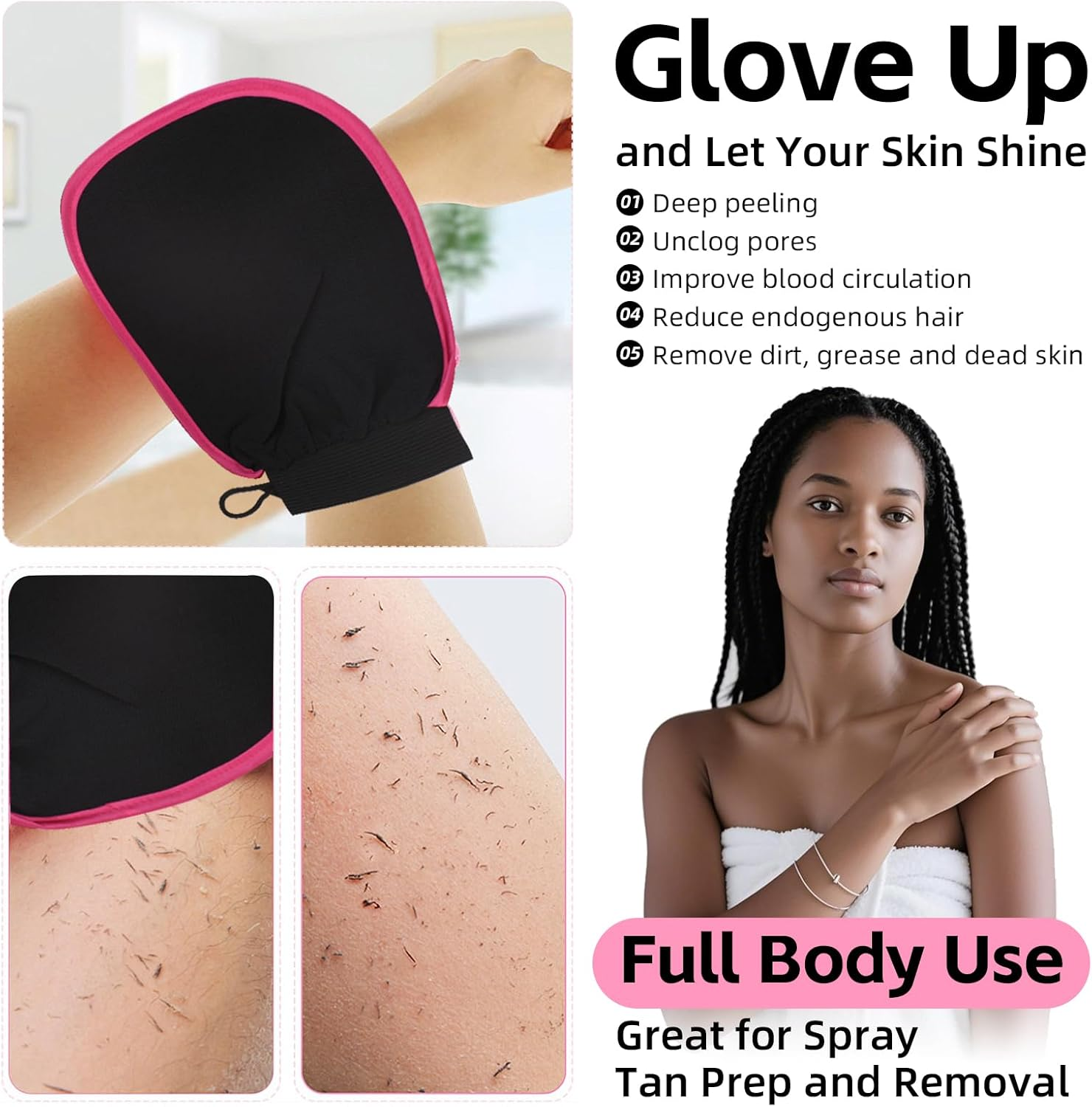 Ozgrove 2 Pcs Exfoliating Body Glove, Shower Scrub Vegan Viscose Mitt for Women and Men, Dead Skin Remover for SPA Body Scrubber Self-Tan Keratosis Pilaris Dry Skin (Black) image number 4