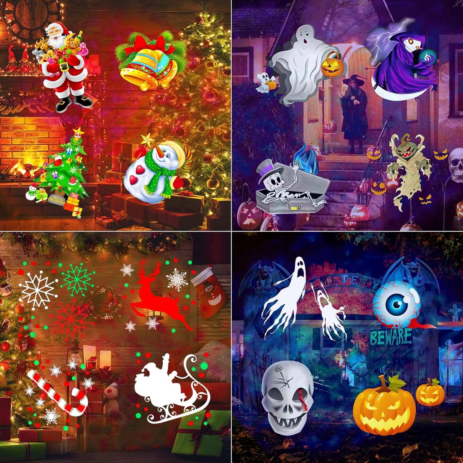 Christmas Projector Lights Outdoor, Ocean Wave Waterproof Holiday Projector Lights, 12 Slides & 10 Colors Halloween Lights Projector with Remote for Thanksgiving Birthday Party Decorations image number 6