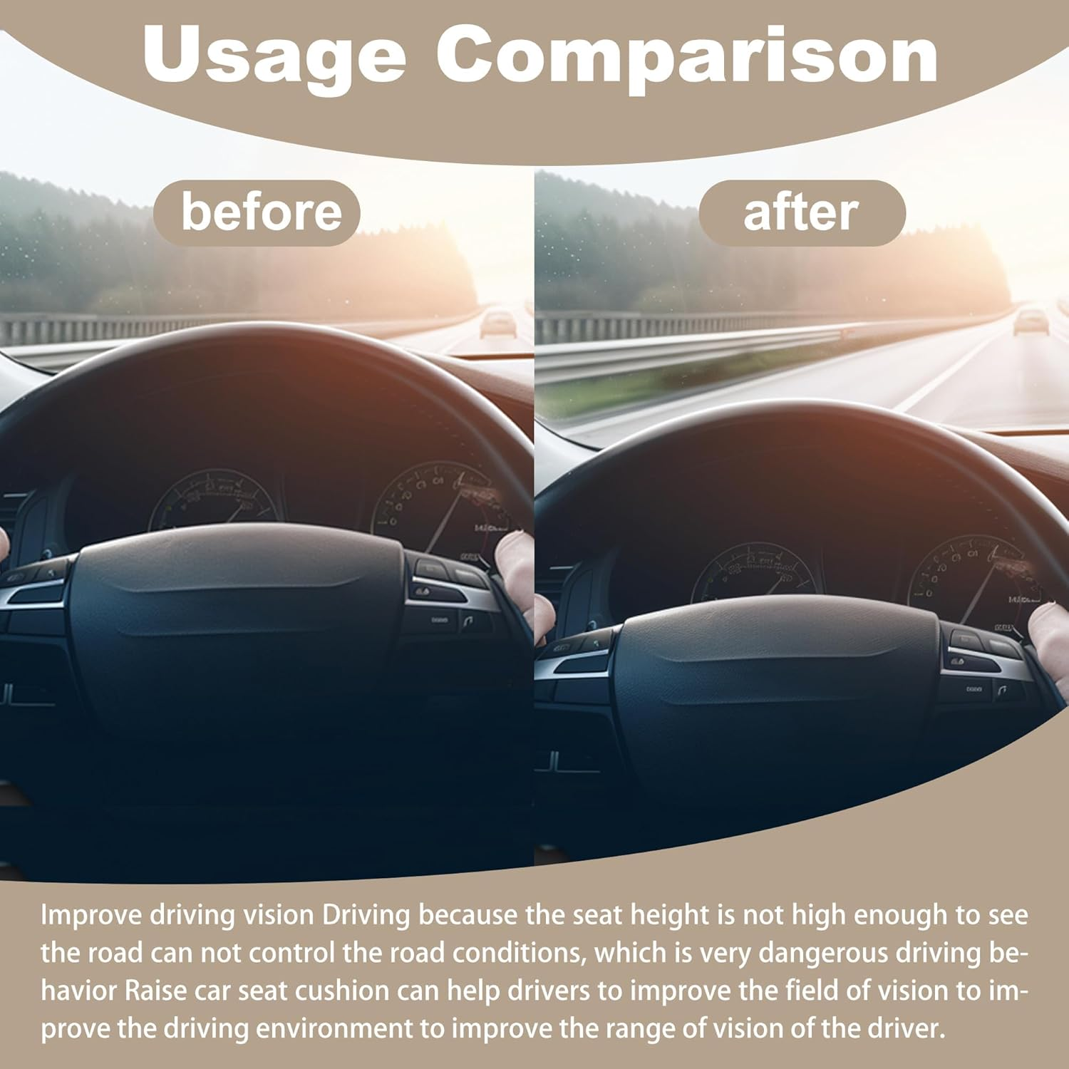 Car Booster Seat Cushion, Portable Non Slip Office Chair Cushion with Breathable Mesh, Effectively Increase the Field of View, Back, Lumbar, Sciatica, Tailbone Pain Relief Cushions image number 1