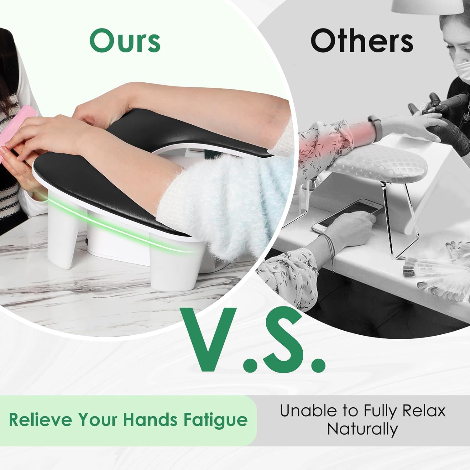 LIONVISON Arm Rest for Nails Tech U Shaped - Comfortable Manicure Nail Hand Rest Pillow Cushion, PU Leather Nail Armrest Stand for Acrylic Nail Art Tech, Quick Installation, Black image number 3