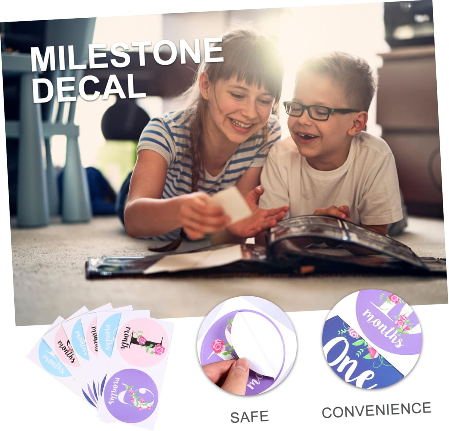 Shower 24Pcs Flower Month Stickers Baby Toys Newborn Baby Scrapbook Sticker Self Adhesive Label Stickers Baby Milestone Sticker Doll Girls Old Paper Card Pregnant Woman Party