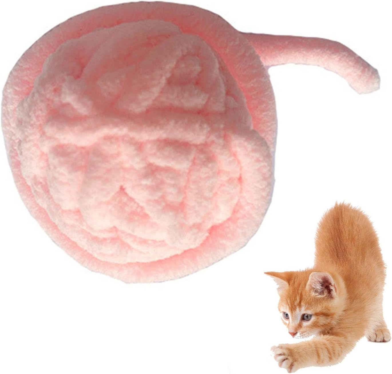 Cat Yarn Ball Toy, Fun Bite Resistance Woolen Yarn Cat Ball Toy with Bell, Furry Rattle Ball Interactive Cat Toys Balls Soft Fuzzy Balls Cotton Thread Ball Toys for Cats Kittens Puppies Self(Pink) - Colorful (Blue) image number 6