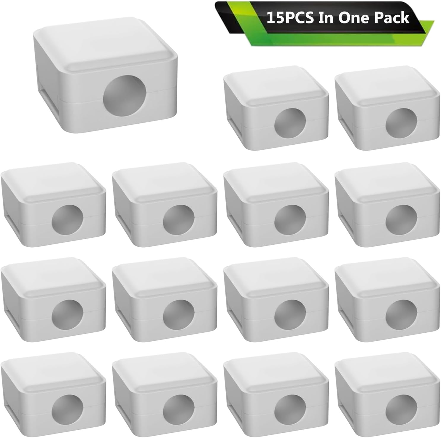 RINGSUN 15-Pack Magnetic Cable Clips, Cord Holder Strong Adhesive, Desk Cable Organiser Management, Secure Wire Holder for Office Home Car Desk, White