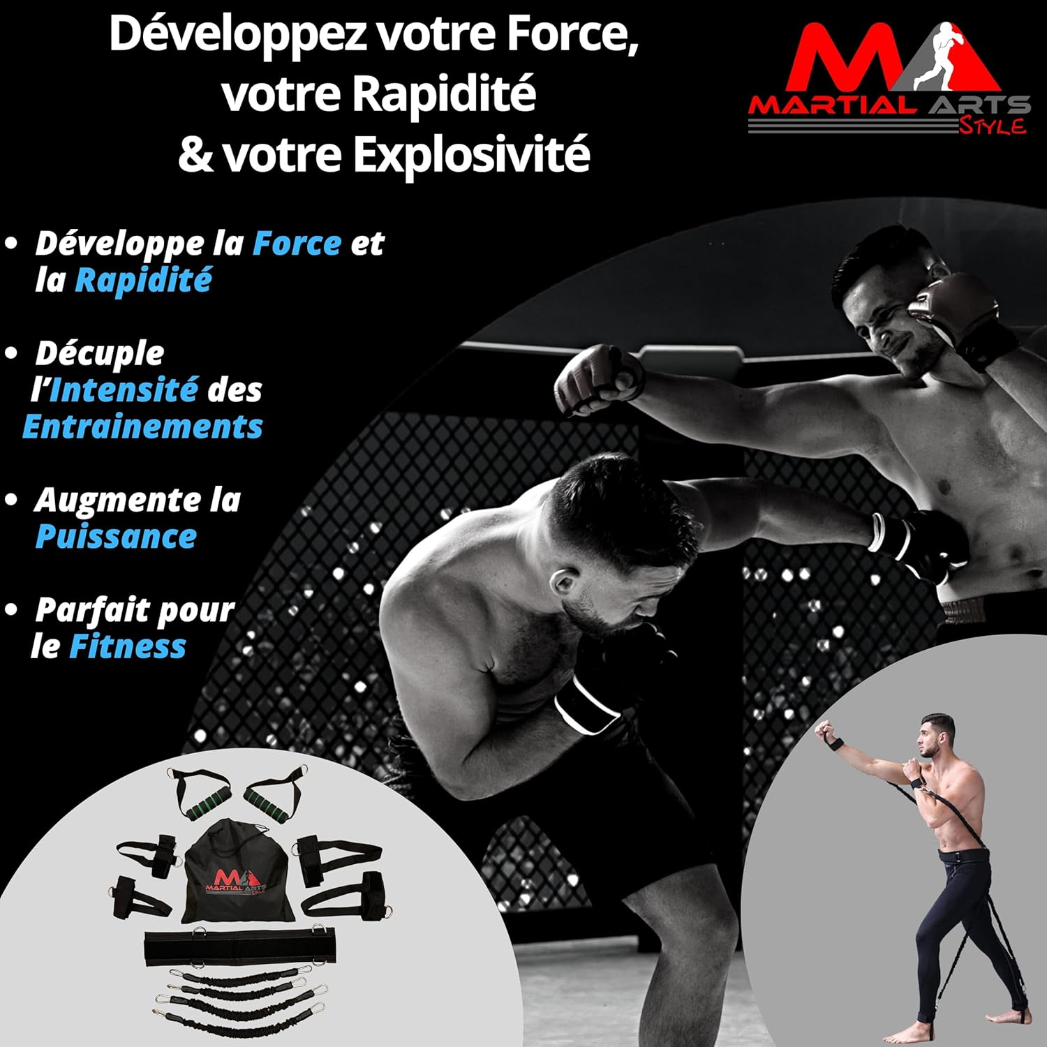 Boxing Resistance Bands for MMA Martial Arts Resistance Training at Home for Punches/Kicks, 150Lbs Exercise Bands Full Body Fitness Workout to Enhance Explosive Power/Speed/Agility - Red image number 3