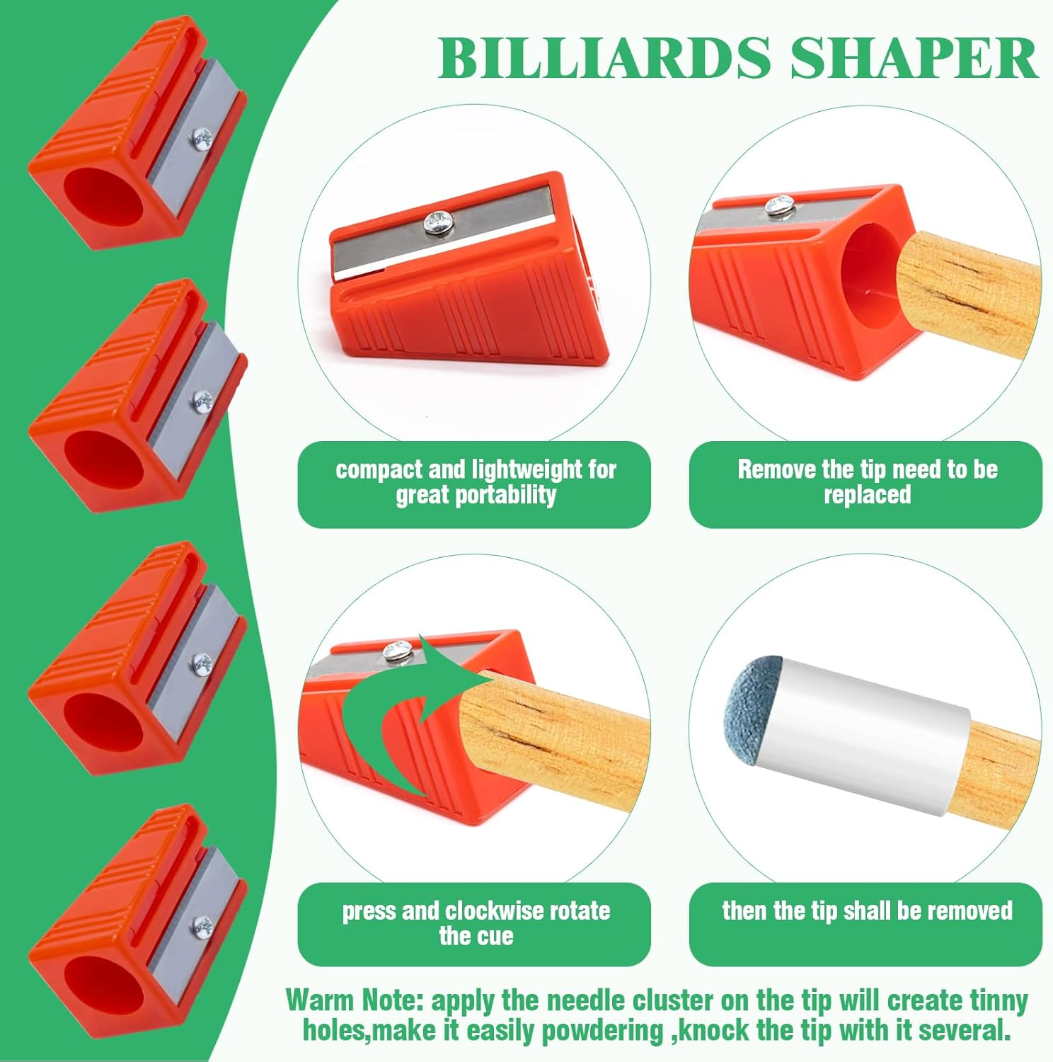 Yuahar 21Pcs Billiards Pool Table Cleaning Set W Wooden Pool Table Brush, 12Mm Slip-On Cue Replacement Tips, Sticky Lint Roller, Pool Cue Chalk Cubes and Rod Tip Sharpener for Game and Competition image number 6