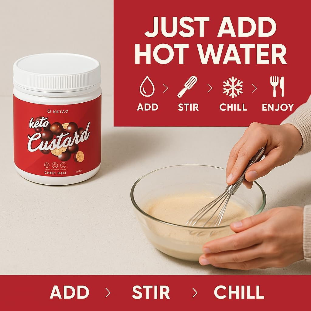 Keto Custard Protein Powder Mix Choc Malt Flavor | Low Carb Protein Blend, 425G, 68 Calories per Scoop, 10.25G Protein, 2.3G Carbs