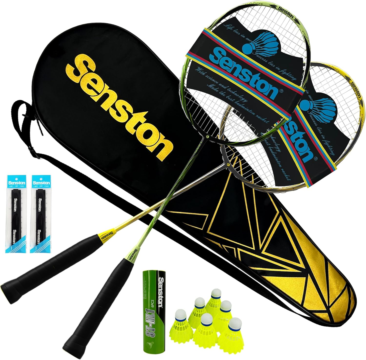 Senston Badminton Racket Set of 2 Graphite Shaft Badminton Racquet Set Including Badminton Bag,2Badminton Shuttlecocks, 2 Badminton Grips