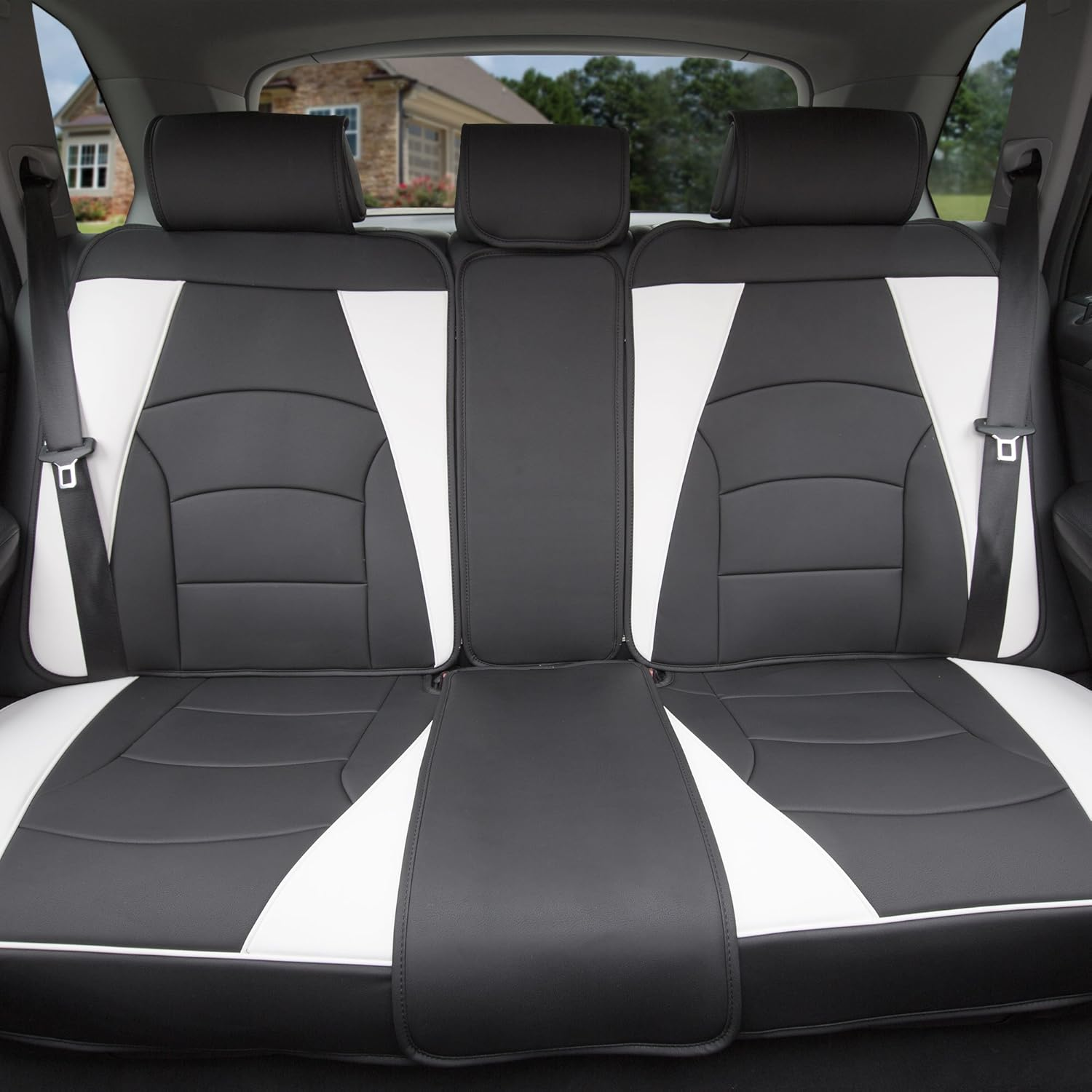 FH Group Car Seat Cover for Back Seat Faux Leather - Universal Fit, Rear Seat Covers for Cars with Rear Split Bench, Car Seat Cushions, Car Interior Accessories for SUV, Sedan, Van Brown Black