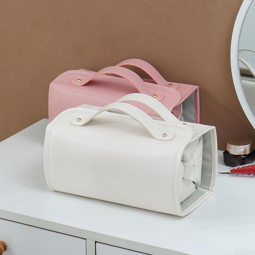 Waterproof Cosmetics Storage Bag with Hanging Feature, Foldable Makeup Organizer for Women, Large Capacity for Travel Use (Brown) image number 4