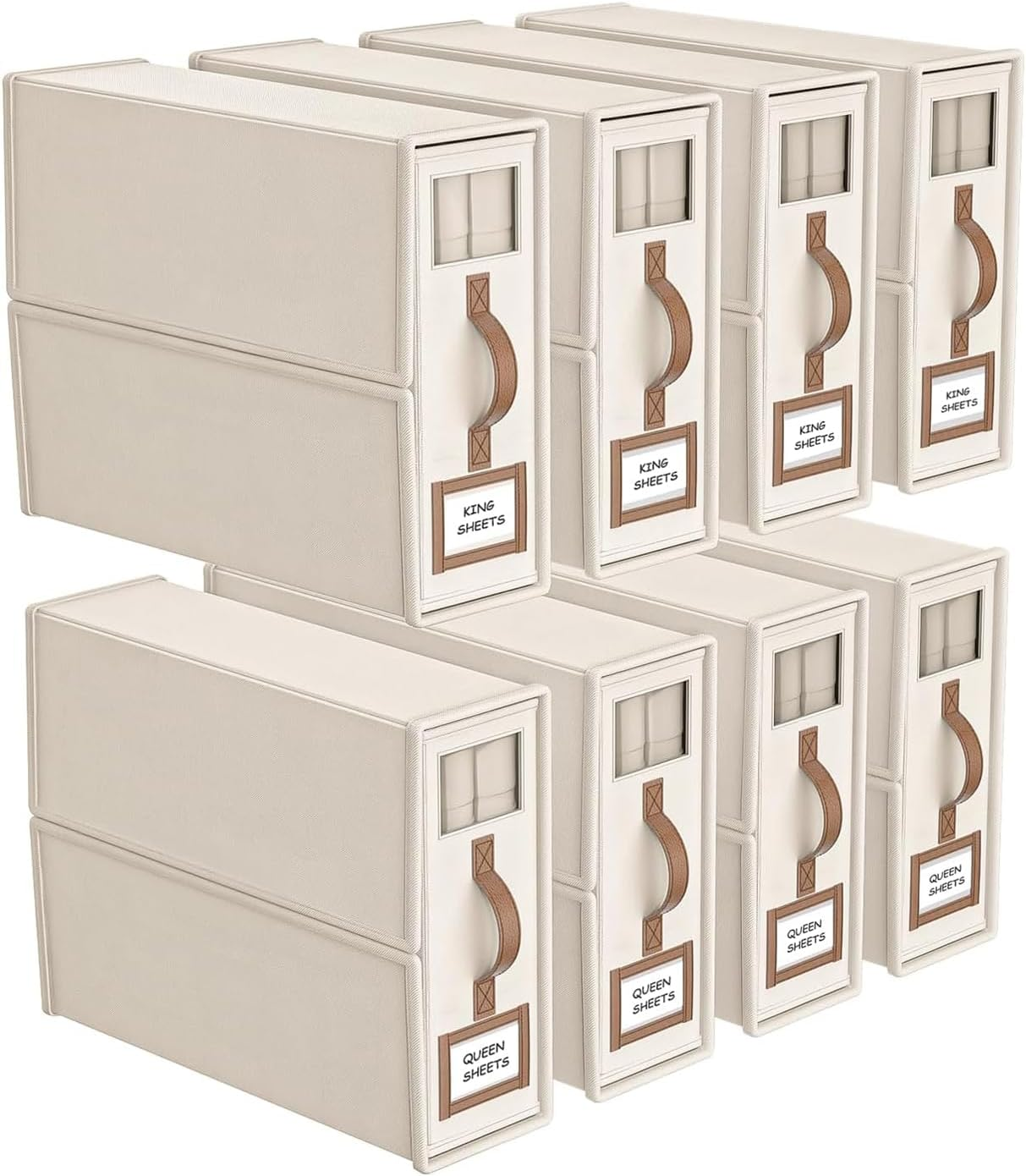 Bigponpon 6 Pack Bed Sheets Organizers and Storage (Cal King Size), Foldable Organizer with Handle for Linen Closet, Bedding Storage for Sheets, Duvet Cover (Beige)