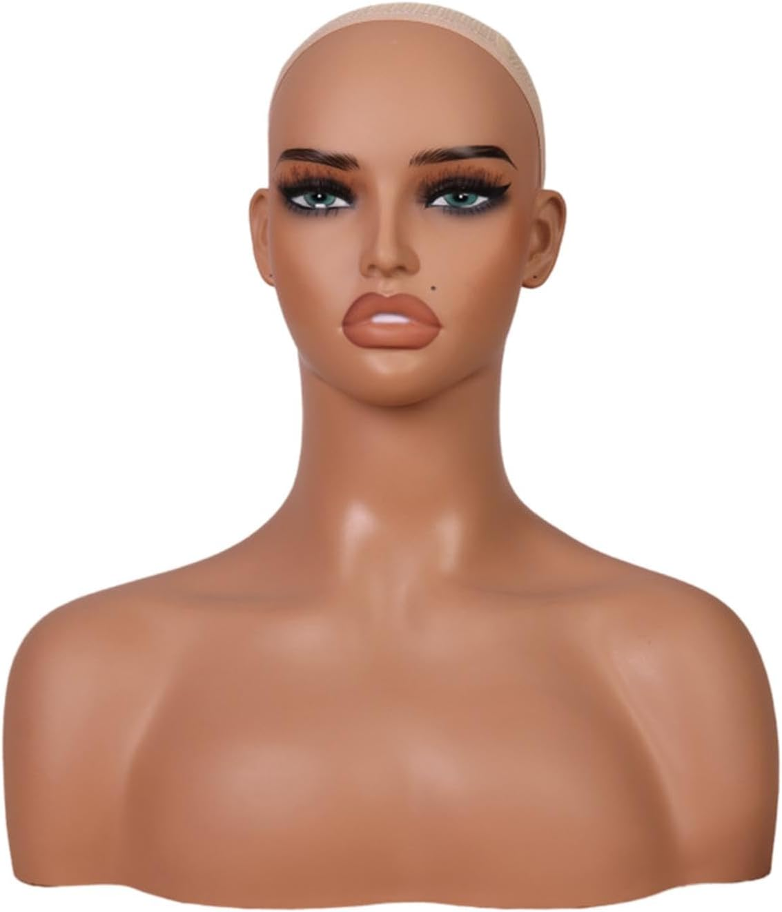 Eigell Realistic Female Mannequin Head Wig Display Stand PVC Female Mannequin Head with Shoulder for Necklace Wigs Making Styling image number 1