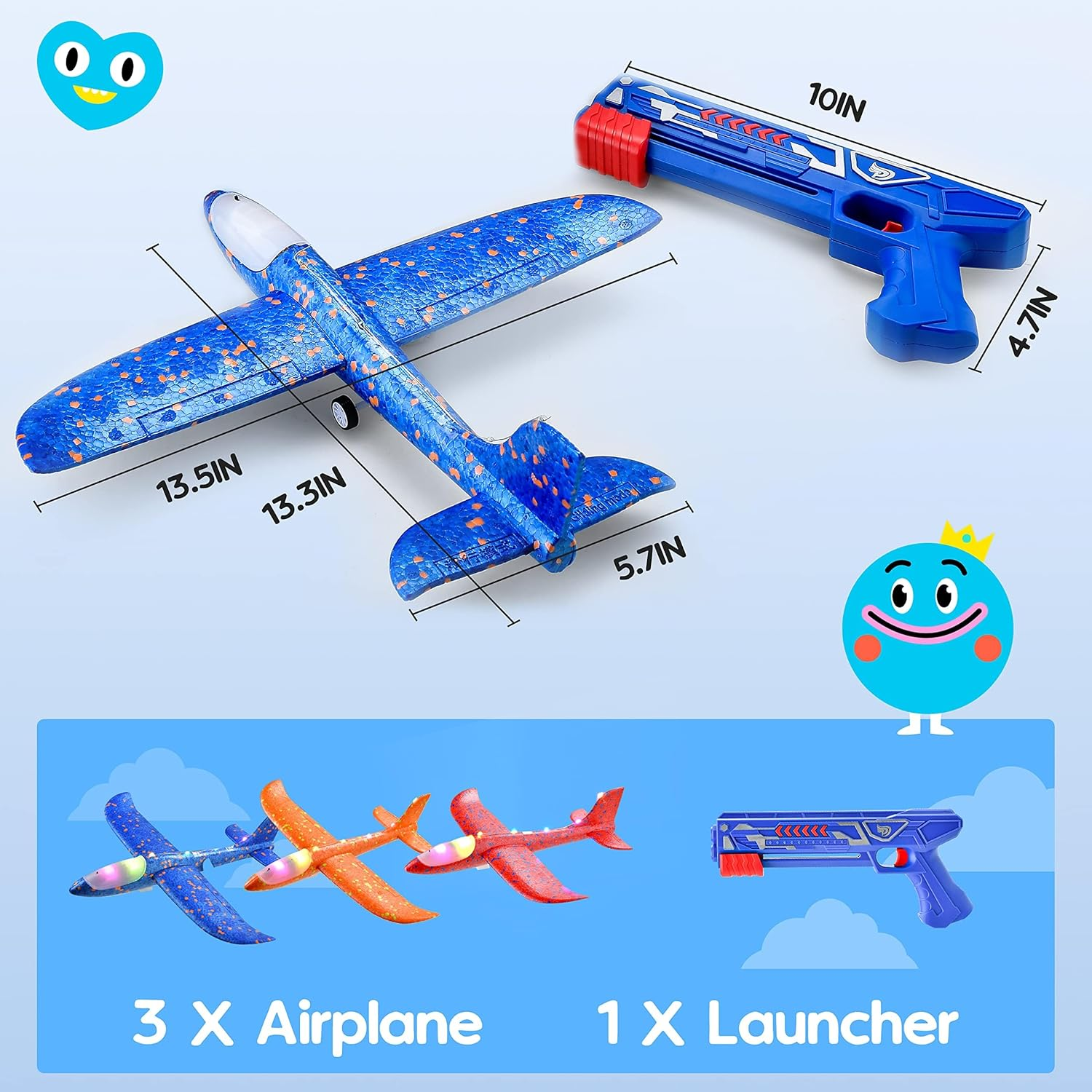 3 Pack LED Airplane Launcher Toys, 2 Flight Modes Foam Glider Catapult Plane, Outdoor Flying Toy for Kids, Birthday Gifts for Boy Gir image number 2