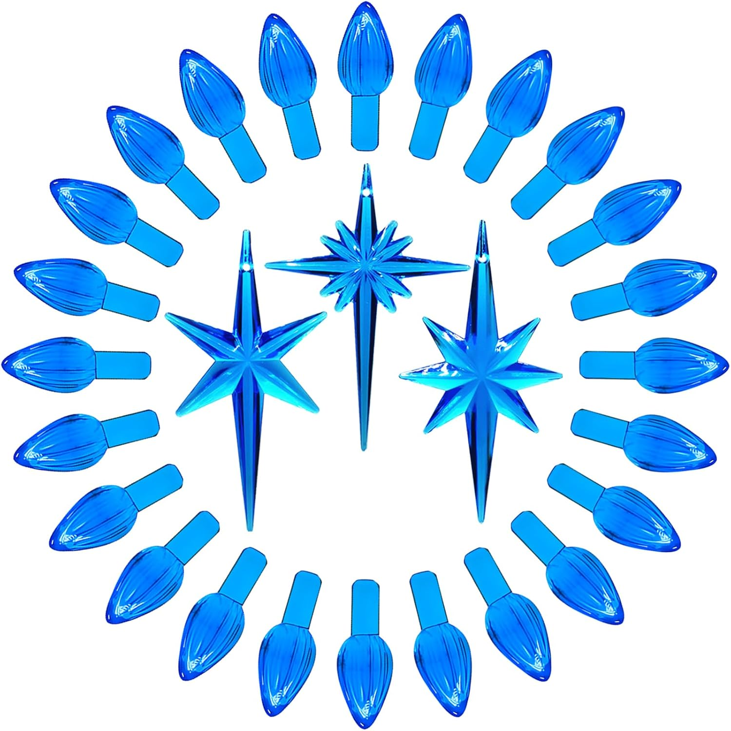 Ceramic Christmas Tree Replacement Lights Bulbs, Klein Blue Medium Twist Plastics Pegs Ornaments for Ceramic Tree(87 Bulbs＆ 3 Topper Star)