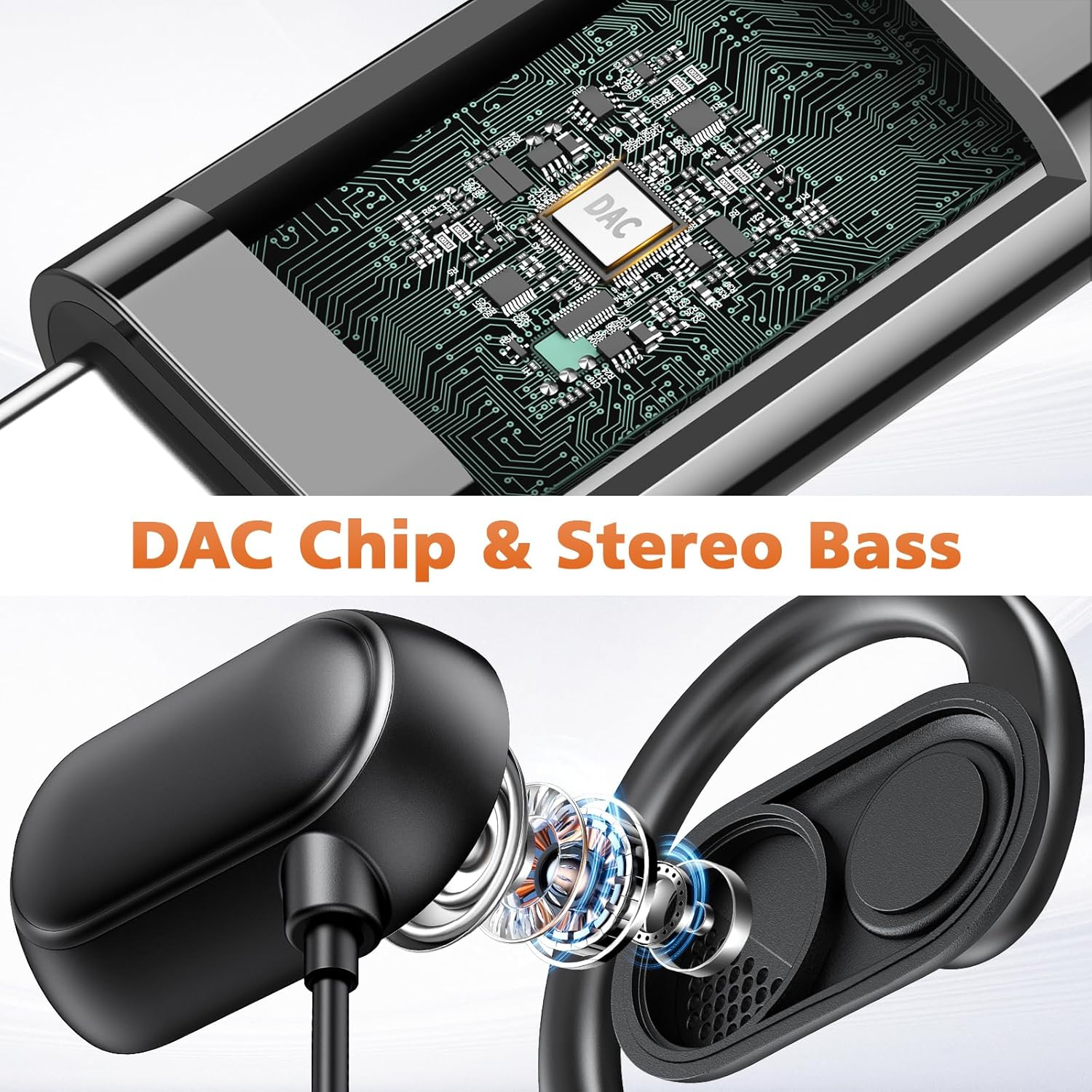 USB C Earbuds over Ear Headphones for Google Pixel 8 Pro 7 6A Iphone 15 plus Samsung S24 Ultra S23+ Open Ear Headset Wired Type USB-C Sport Earphone with Microphone Volume Control Rotatable Earhook image number 5