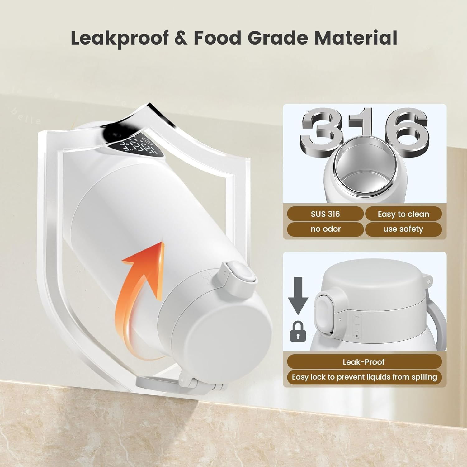 Portable Milk Warmer for Travel,17 Oz Large Capacity 2 Min Fast Heating for Breast Milk,Formula & Water Precise Temp Control IPX6 Washable Design Bottle Warmer Portable for Outdoor,Car,Airplane Use image number 4