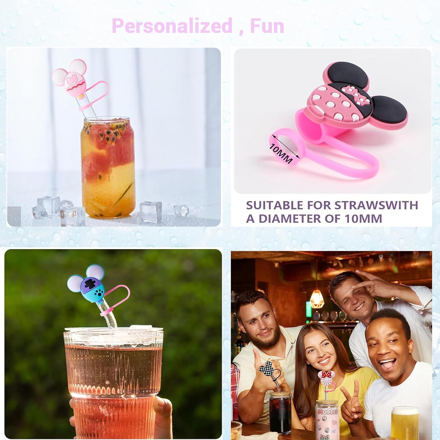 9 Pcs Silicone Straw Covers Cap for Stanley 20 30&40 Oz Cup,10Mm Diameter Different Cute Mouse Ears Straw Toppers for Stanley 40Oz Tumbler, Dust-Proof Straw Caps for Water Bottle (Cute Micke) image number 3