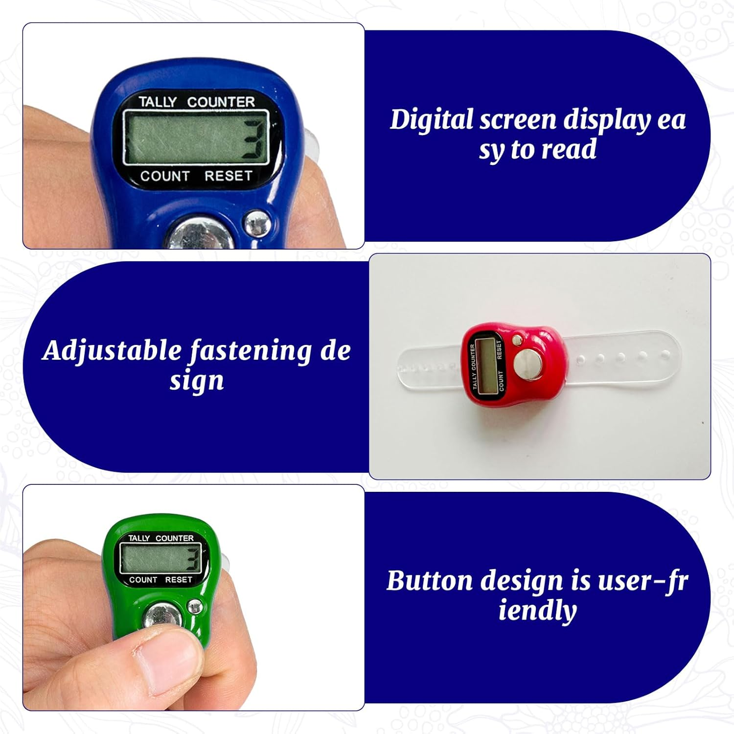 Electronic Finger Tally Counter, 8 Pcs Clicker Counter, Counters, Mini LCD Digital Display Tally Counter, Mini Digital Display Handheld Clicker Pitch Counter (Not Including Battery) image number 2