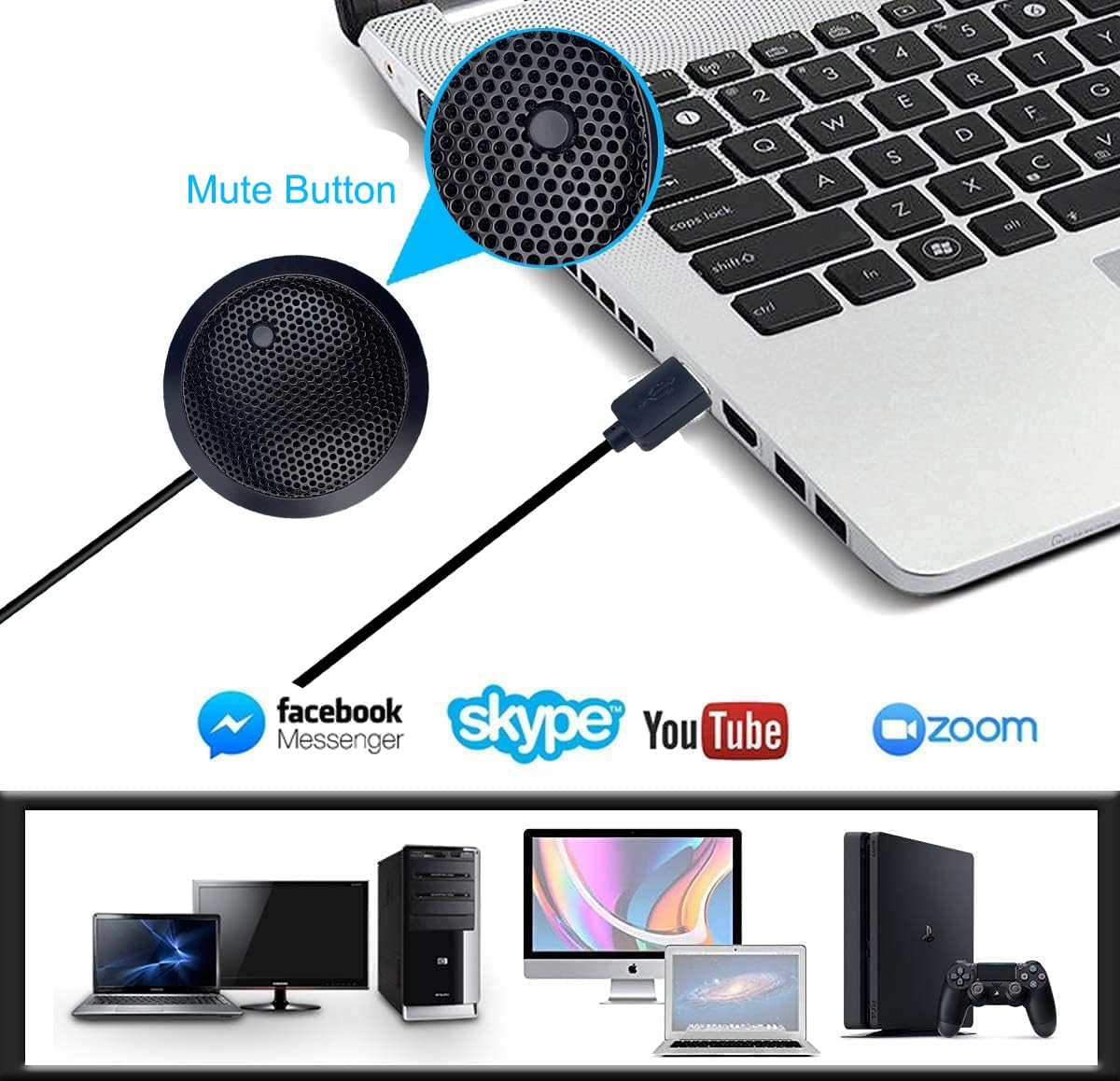 Fyvadio Conference USB Microphone, USB Microphone for Computer, 360&deg; Omnidirectional Condenser PC Laptop Mic with Mute Button for Online Meeting/Class, Zoom Call, Skype Chatting, Plug & Play image number 3