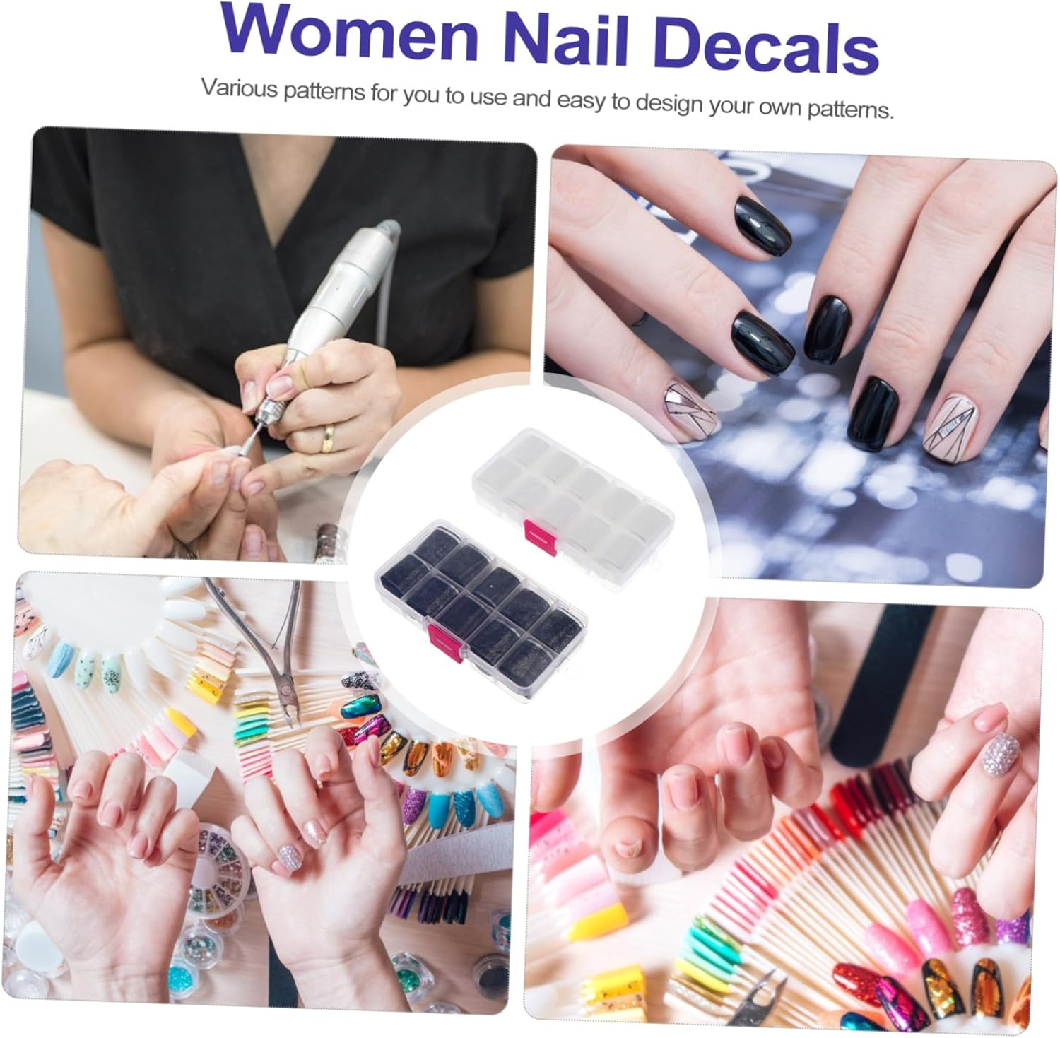 DECHOUS 2 Boxes Artificial Nails with Black and White Lace Nail Decorations DIY Fake Fingernails Full Coverage Easy Trim for Women image number 3