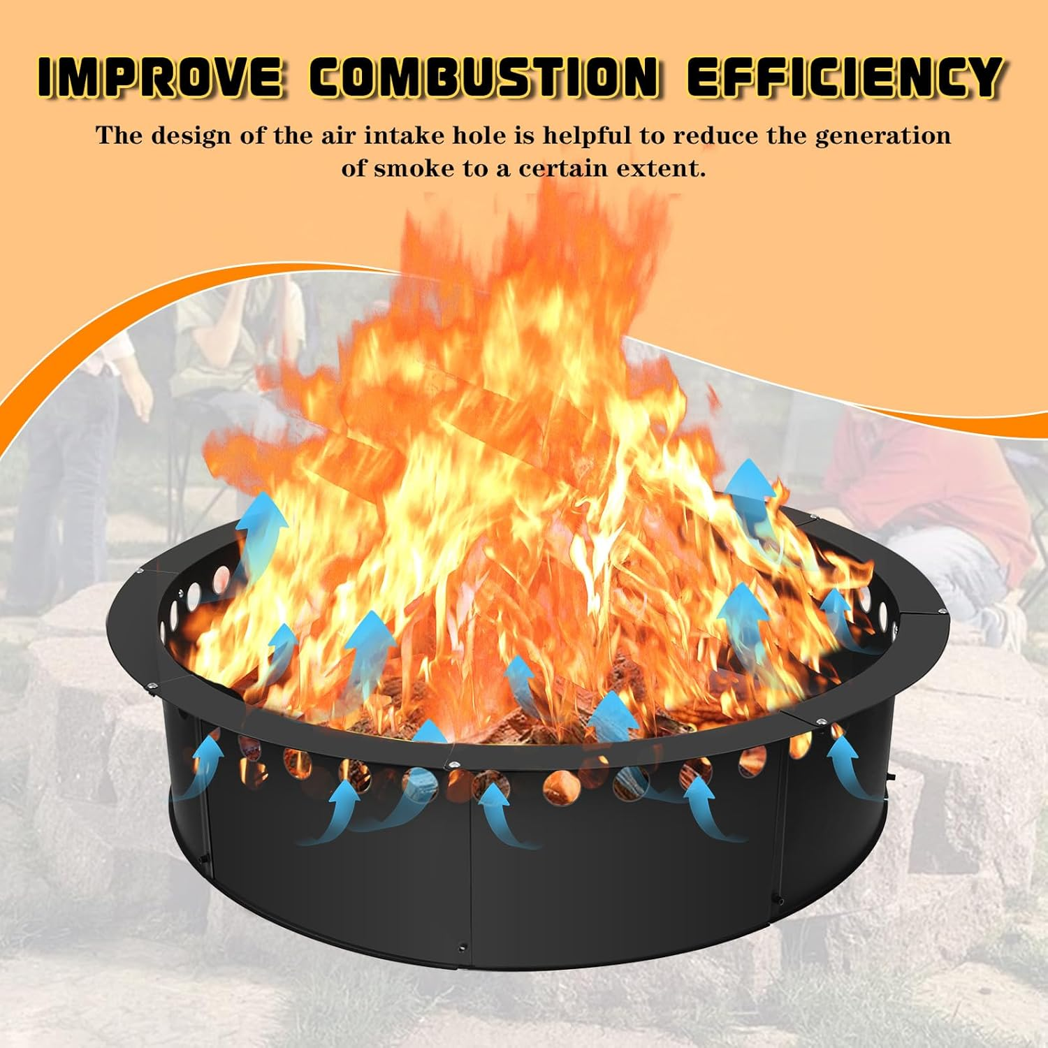 30 Inch Fire Pit Ring,Heavy Duty Metal Smokeless Permanent Large round Insert Firepit for Outdoor Fire Liner Wood Burning Heavy - 39 Inches image number 4