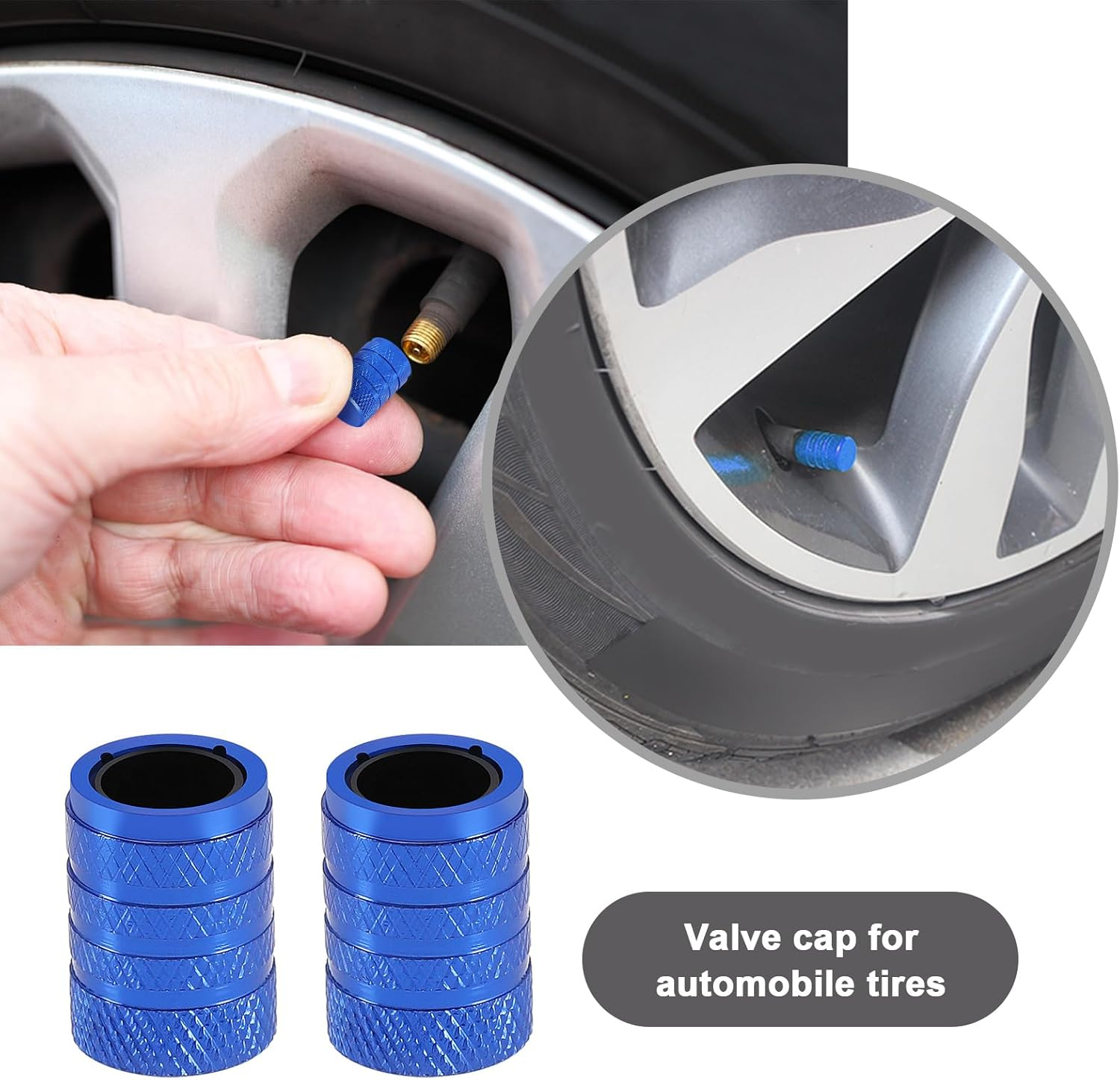 Ecsing 8PCS Tire Valve Stem Caps for Schrader Valves Aluminum Alloy Screw-On Easy Grip Dust-Proof Valve Cover for Car Motorcycle Bicycle Electric Vehicle Blue