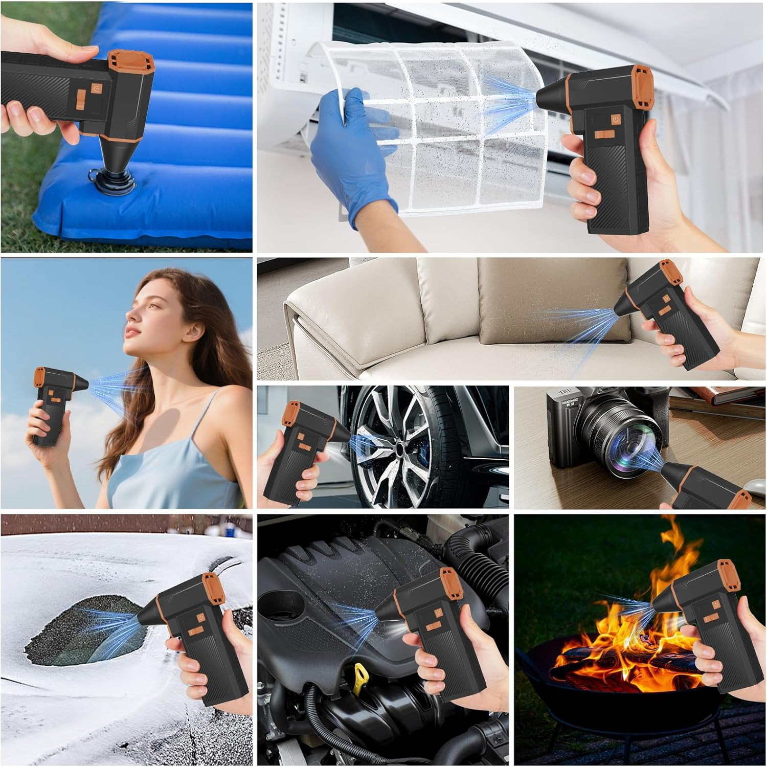 Electric Air Duster,350000Rpm Air Mini Blower with 1 Nozzle&Cleaning Brush, Rechargeable Compressed Air Duster with LED Light, Ideal for Home, Bed,Computer, Keyboard, Car, Pet Hair and Outdoor