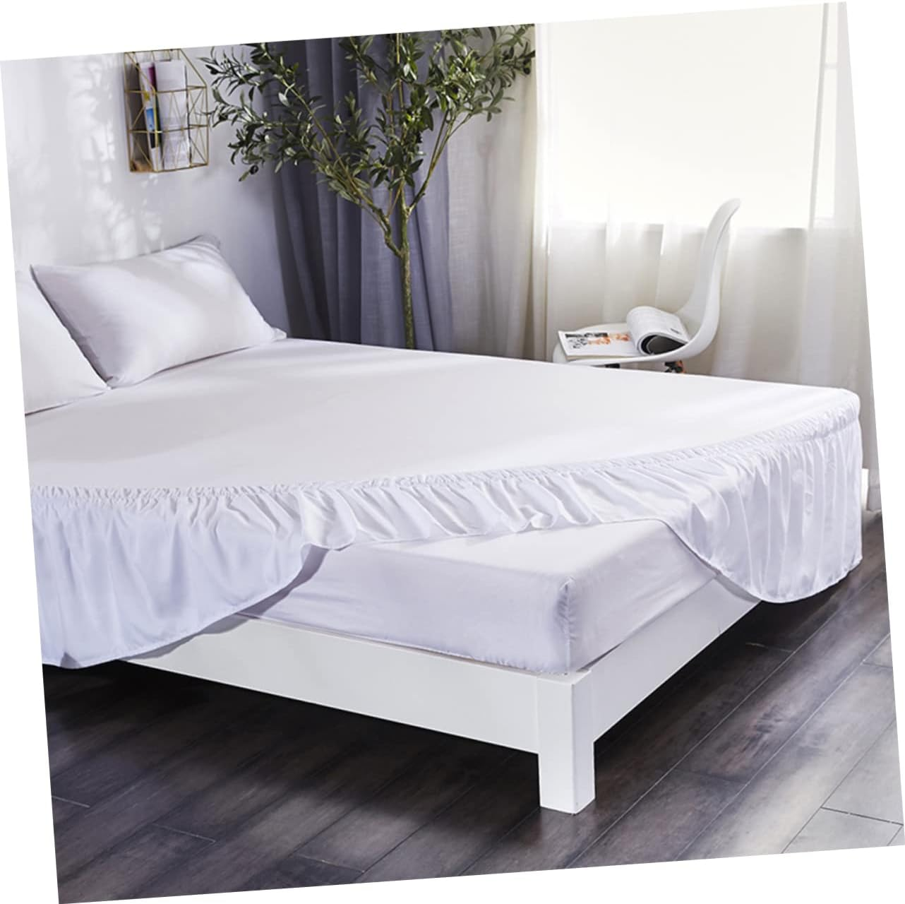 Ciieeo Bed Skirt Dust Ruffle 100X200Cm Polyester Pleated Bedding Skirt Elastic Fit Home and Hotel Bed Accessories White image number 1