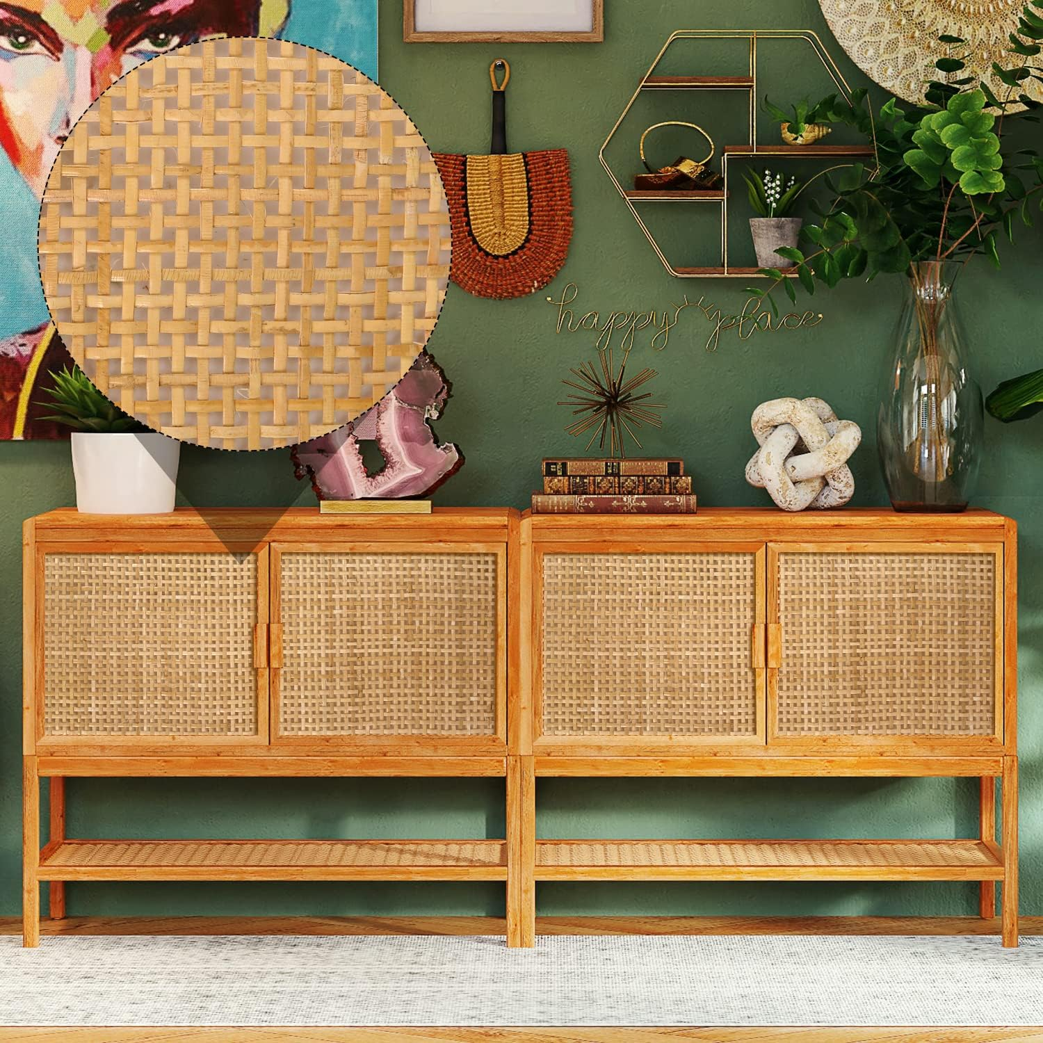 Cane Rattan Webbing Roll, 3.28Ft X 13.8Inch Woven Open Rattan Mesh Natural Rattan Webbing for Caning Projects Square Hollow Wide Rattan for DIY Crafts Cabinet Chair Furniture image number 1