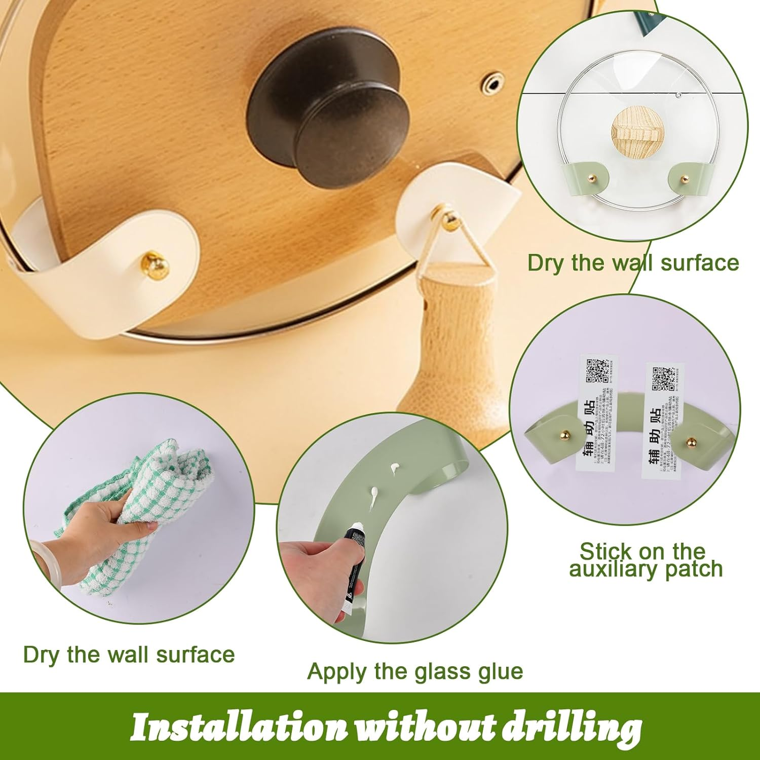 DEARBAG Pot Lid Holder Wall Mounting, Drill-Free Self-Adhesive Lid Holder, Suitable Lid up to 30 Cm, Kitchen Organiser for Pans, Baking Trays, Chopping Boards image number 1