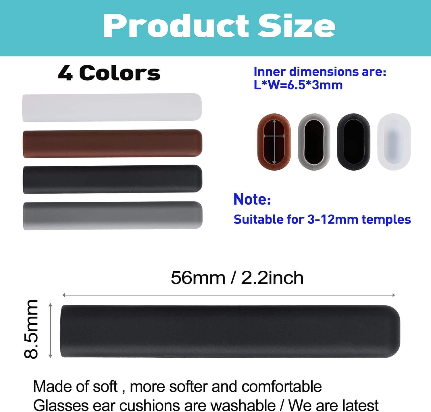 Anti-Silp Glasses Ear Cushion, Silicone Eyeglasses Temple Tips Sleece, Soft Glasses Ear Grip, Comfort Eyeglass Ear Cushions, Eyeglass Ear Grips for Men, Women, Glasses Accessories (3 Black Pairs) image number 1