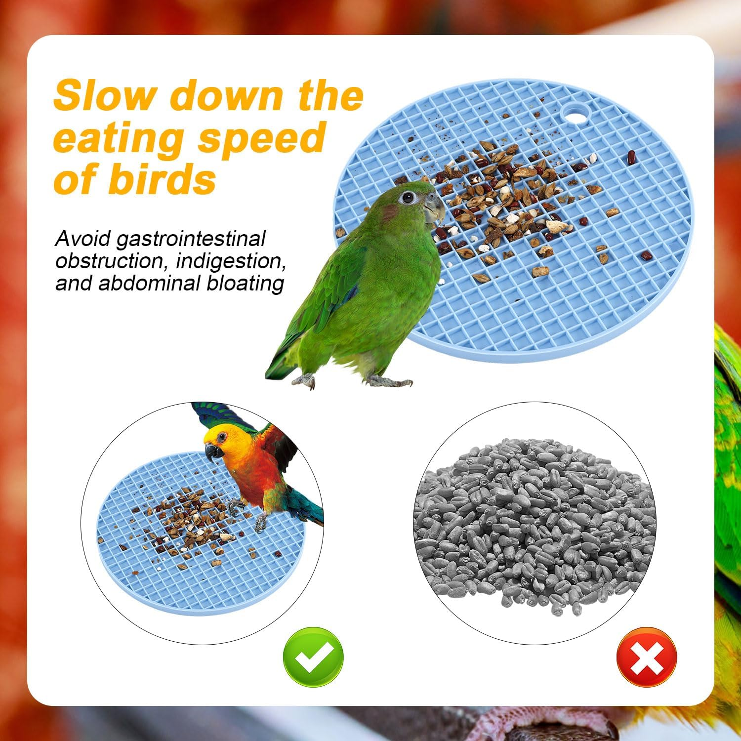 2Pcs Bird Slow Feeder Mats, Parrot Foraging Toys Silicone Feeding Mat Interactive Puzzle for Pet Cockatiel Parakeet Conure Budgies African Grey (Sky Blue) image number 3